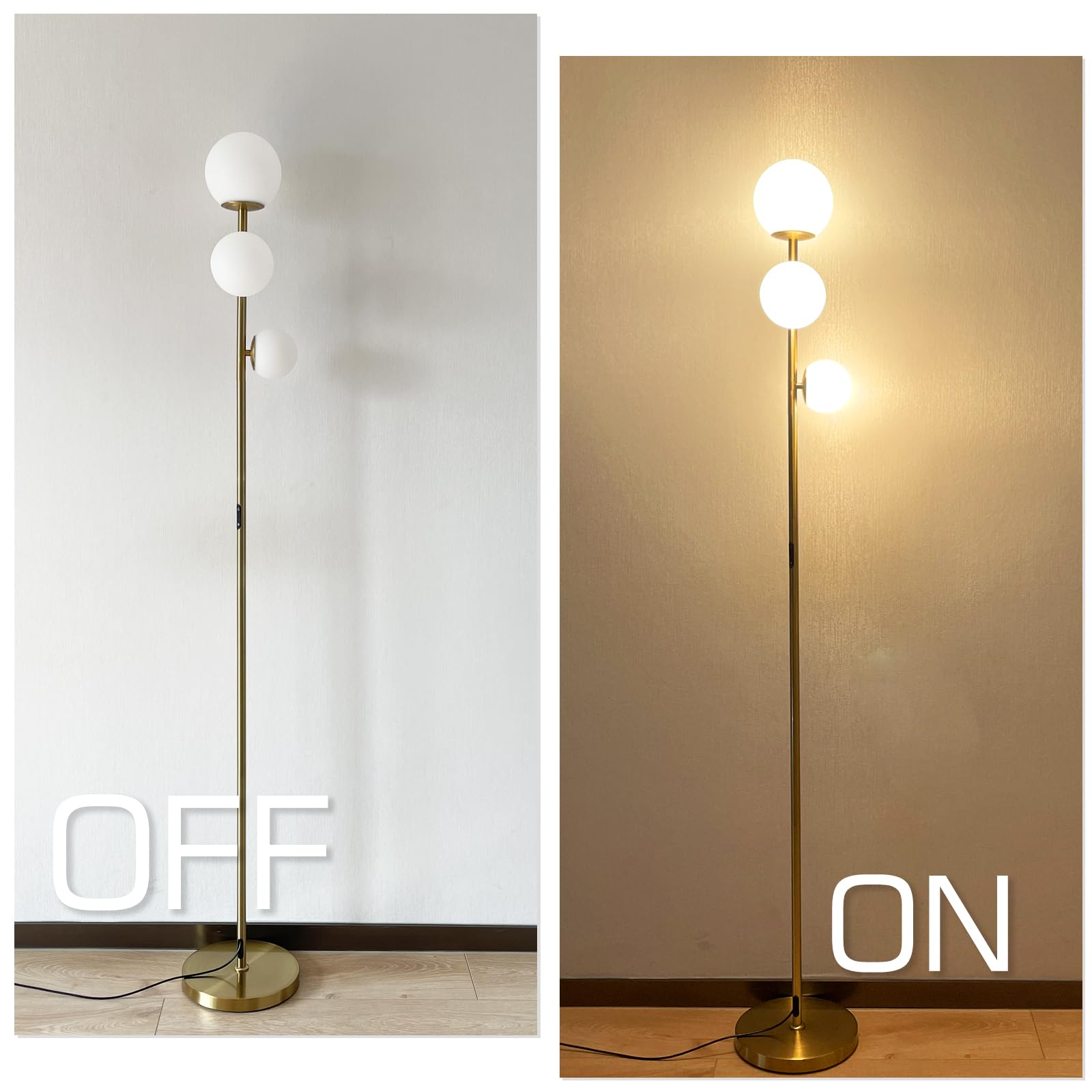 Lampadaire LED Dimmable vintage,168cm Lampe doré sur Pied 3 lumières rondes avec télécommande,Lampadaire pour Chambre, Salon, Bureau