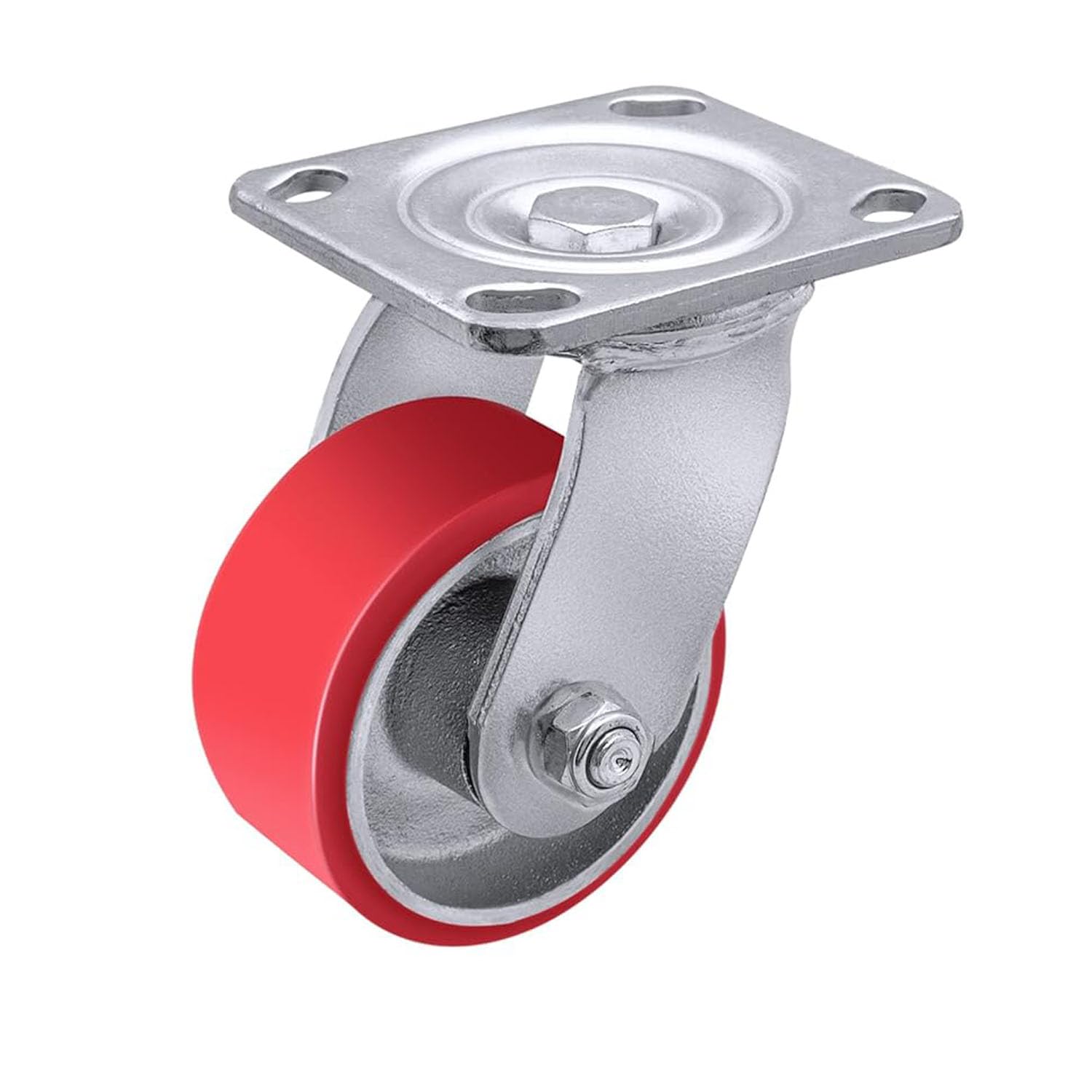 4 Plate Caster, Heavy Duty Polyurethane Mold on Steel Wheel Top Plate Caster Extra Width 2 inches 750lbs Total Capacity (4 inches, Red Swivel)