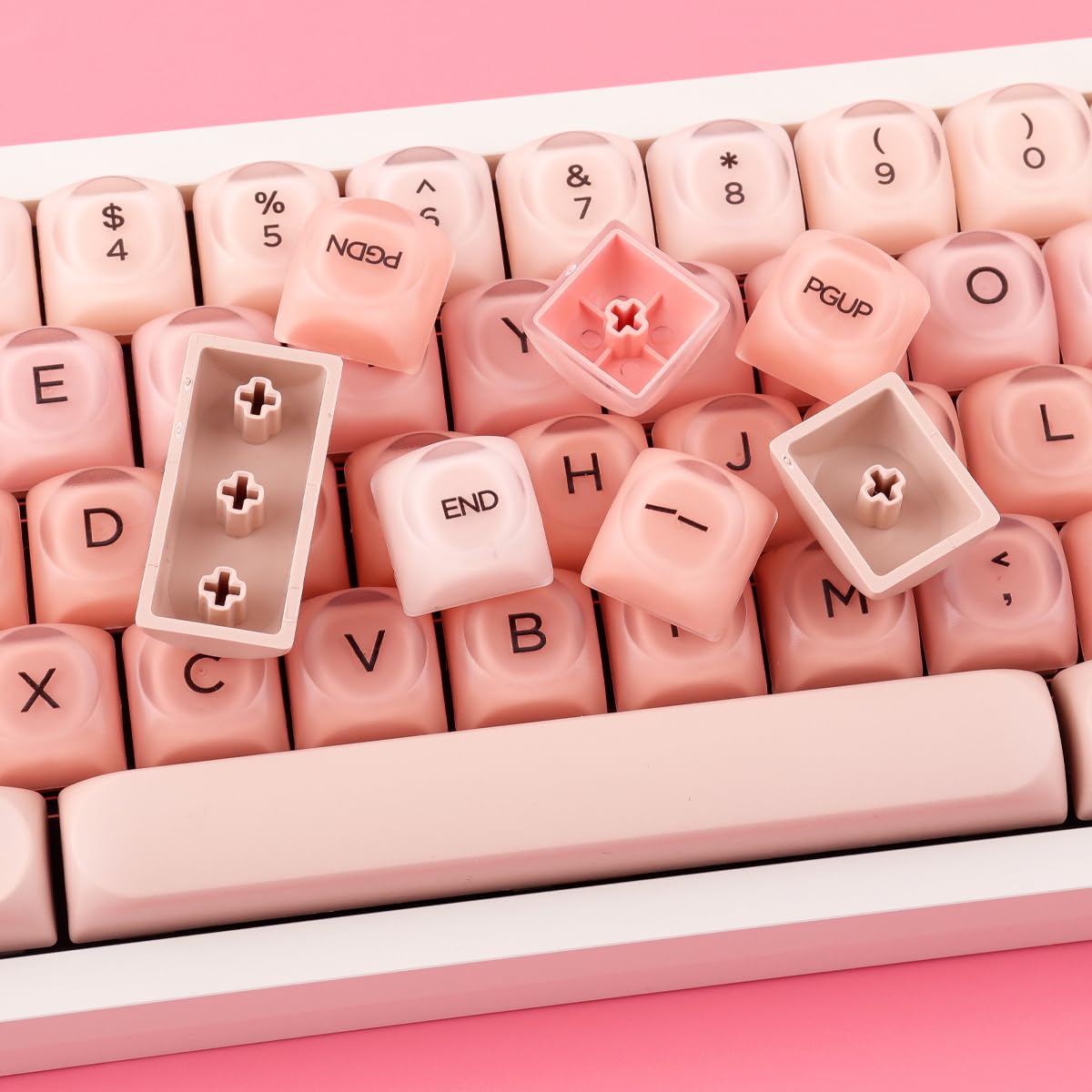 Crystal Jelly PBT Keycaps - 132 klawisze HOA Profile przezroczyste Double Shot Pink Foundation Keycaps for Cherry MX Switch Mechanical Keyboards