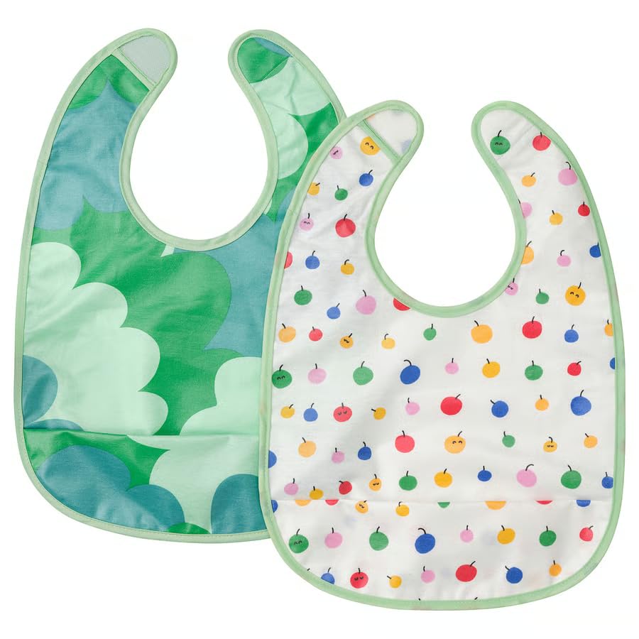 GRÖNFINK Baby Bib with Waterproof Front & Spill Pocket, Green, 2 Pack, 100% Cotton Back, Touch-and-Close Fastening, Machine Washable 60°C, from 0 Years-image-15