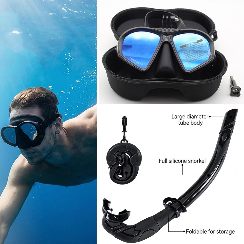 MáScara De Buceo Y Snorkel PanoráMica, Gafas De Buceo con System Antivaho, MáScara De Cristal Templado para Apnea Y Buceo— Ideal para Buceo, Snorkel Y NatacióN. C