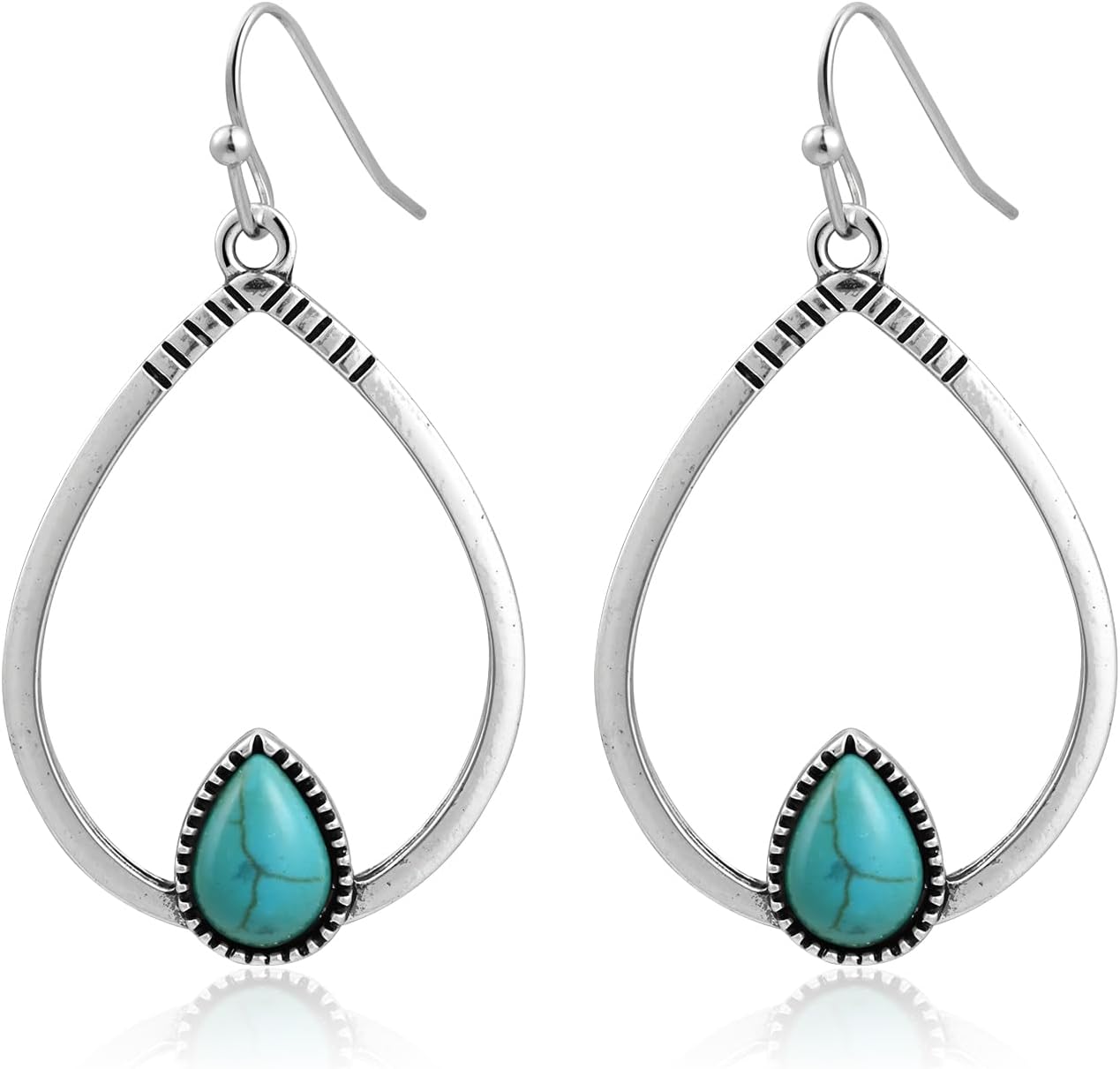 Silver Turquoise Bohemian Western Teardrop Dangle Earrings Vintage Stone Earrings for Women Cowgirl December Birthstone Jewelry