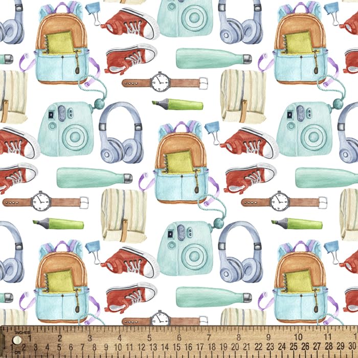School Supplies Cotton Fabric by The Yard