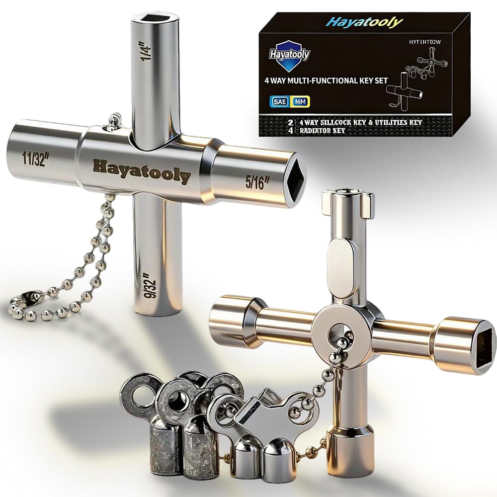 Outil d'arrêt d'urgence, ensemble de 6 clés de valve tout-en-un (4 radiateurs et 2 clés de purge) pour robinet extérieur de 6,35 mm, 9,2 cm, 0,6 cm, 11/32", robinet, radiateur et compteur