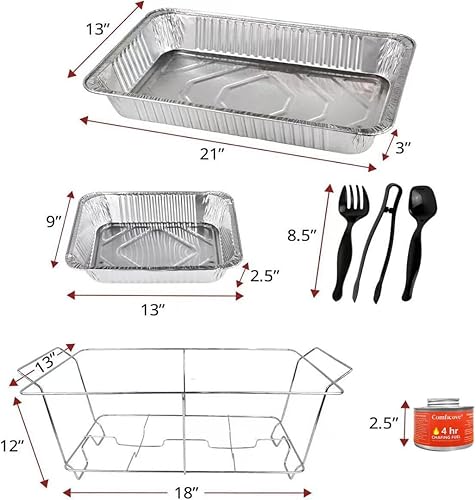 Miniatura 4 de Disposable Chafing Dish Buffet Set, 33 Piece of Chafing Servers with Food Warmers, Covers, Half-Size Food Pans, Water Trays, Serving Utensils, Foil