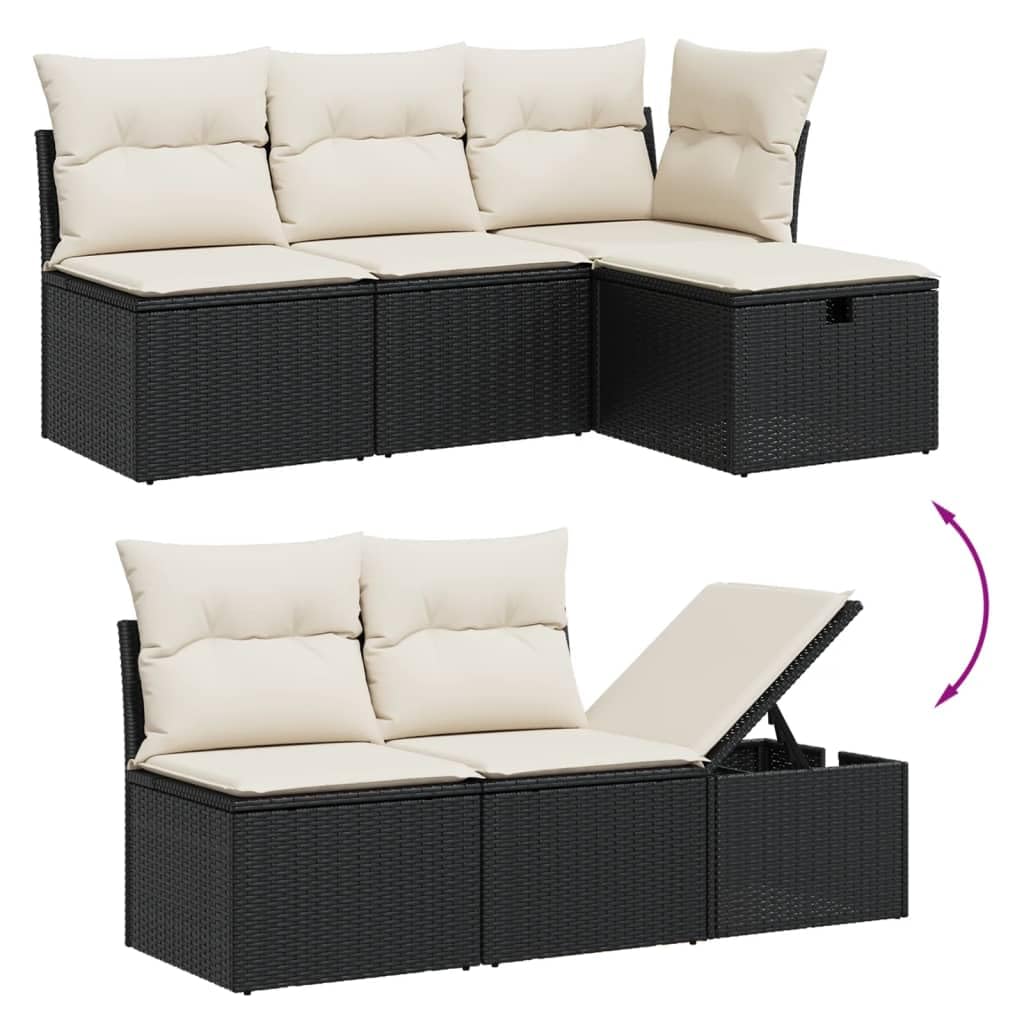 Set di 9 divani da giardino con cuscini, in polyrattan, resistente alle intemperie, per terrazza, balcone e giardino, con tavolo regolabile e spazio per riporre oggetti, per esterni