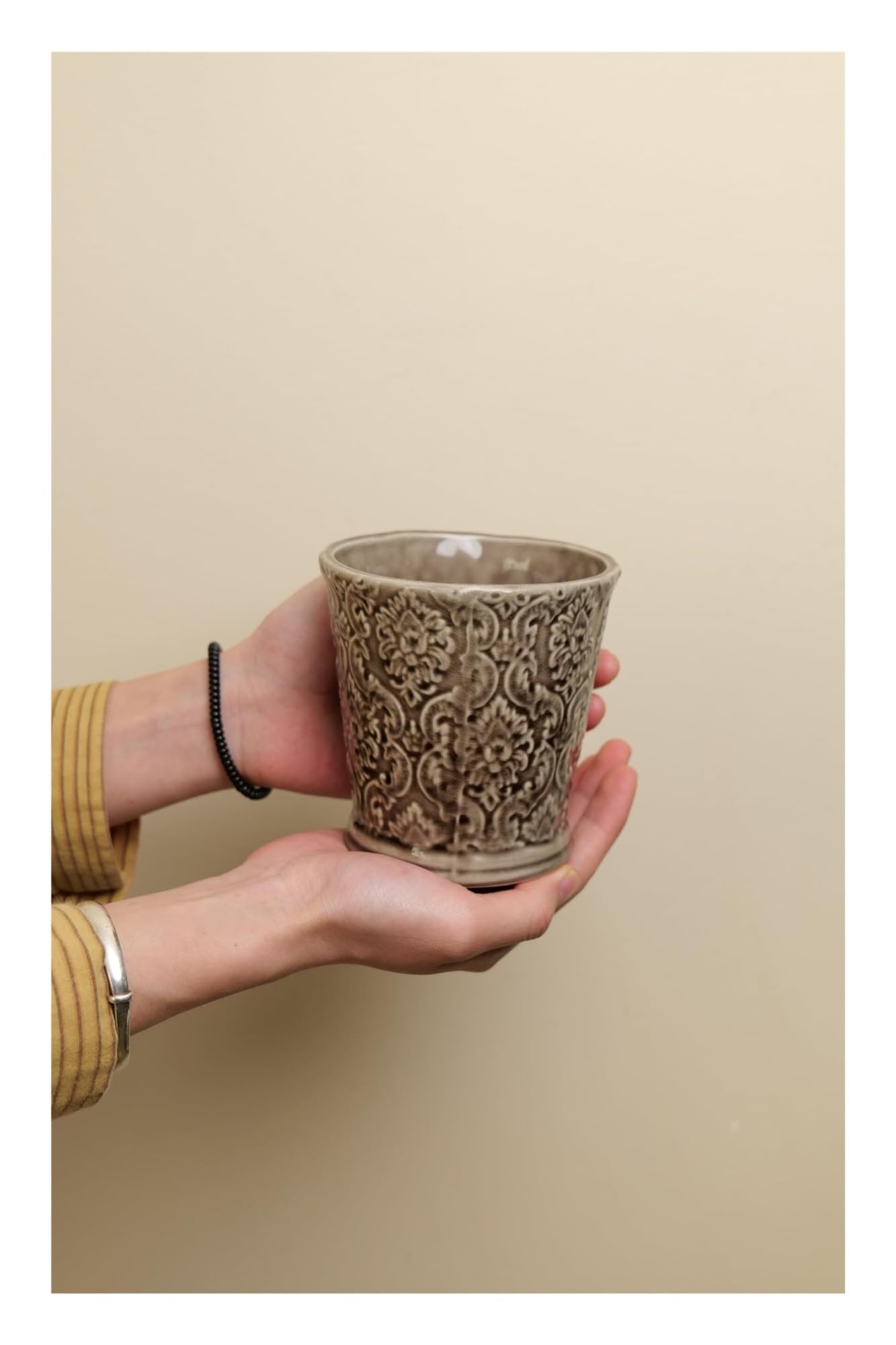 Ceramiczne doniczki z kwiatowym wzorem, do użytku wewnątrz i na zewnątrz, do sukulentów, kaktusów, storczyków i kwiatów (brązowe)