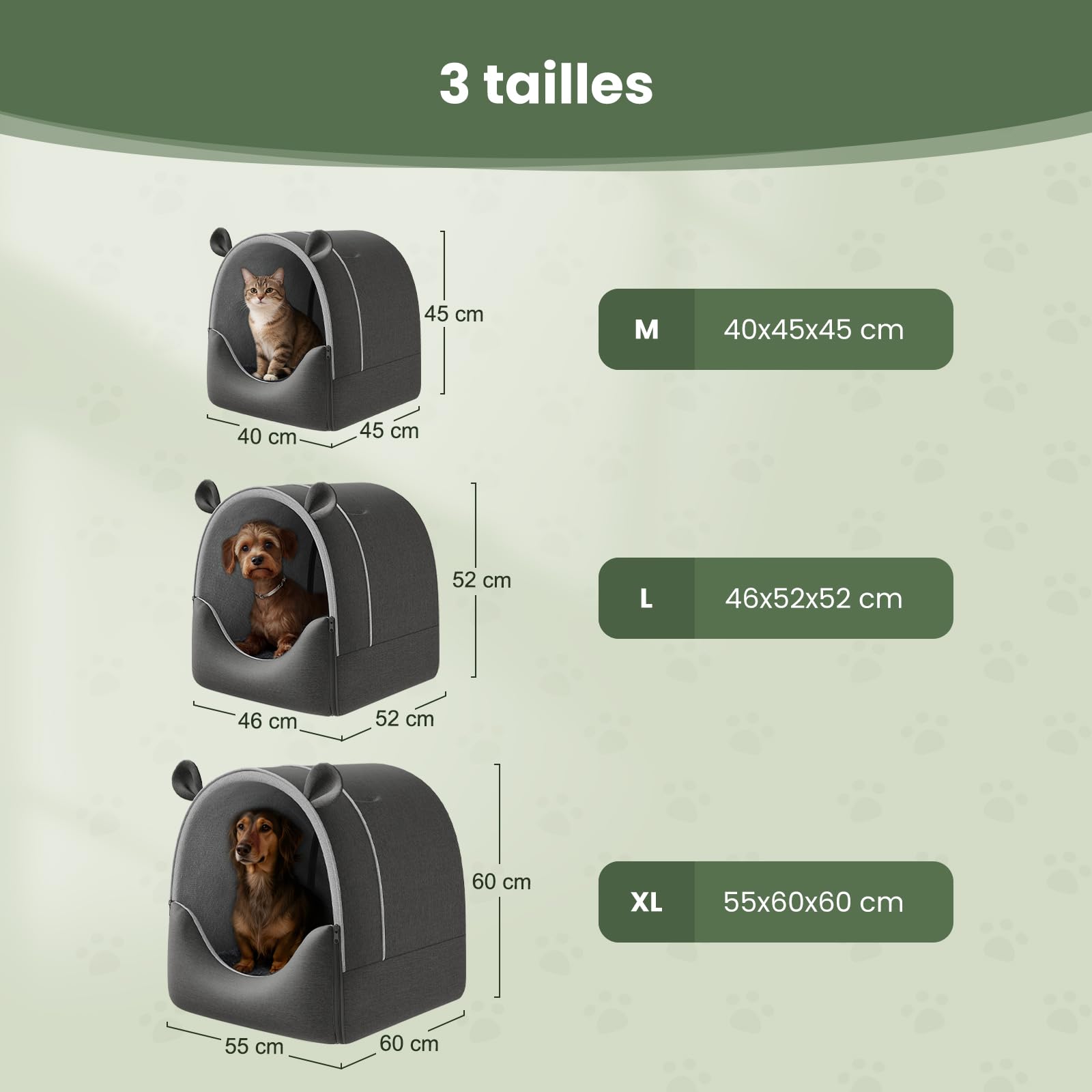 EUGAD Niche pour Chien Chat Intérieur 2-en-1 avec Coussin, Maison pour Chiens Résistante à l'hiver Imperméable 60x55x60cm