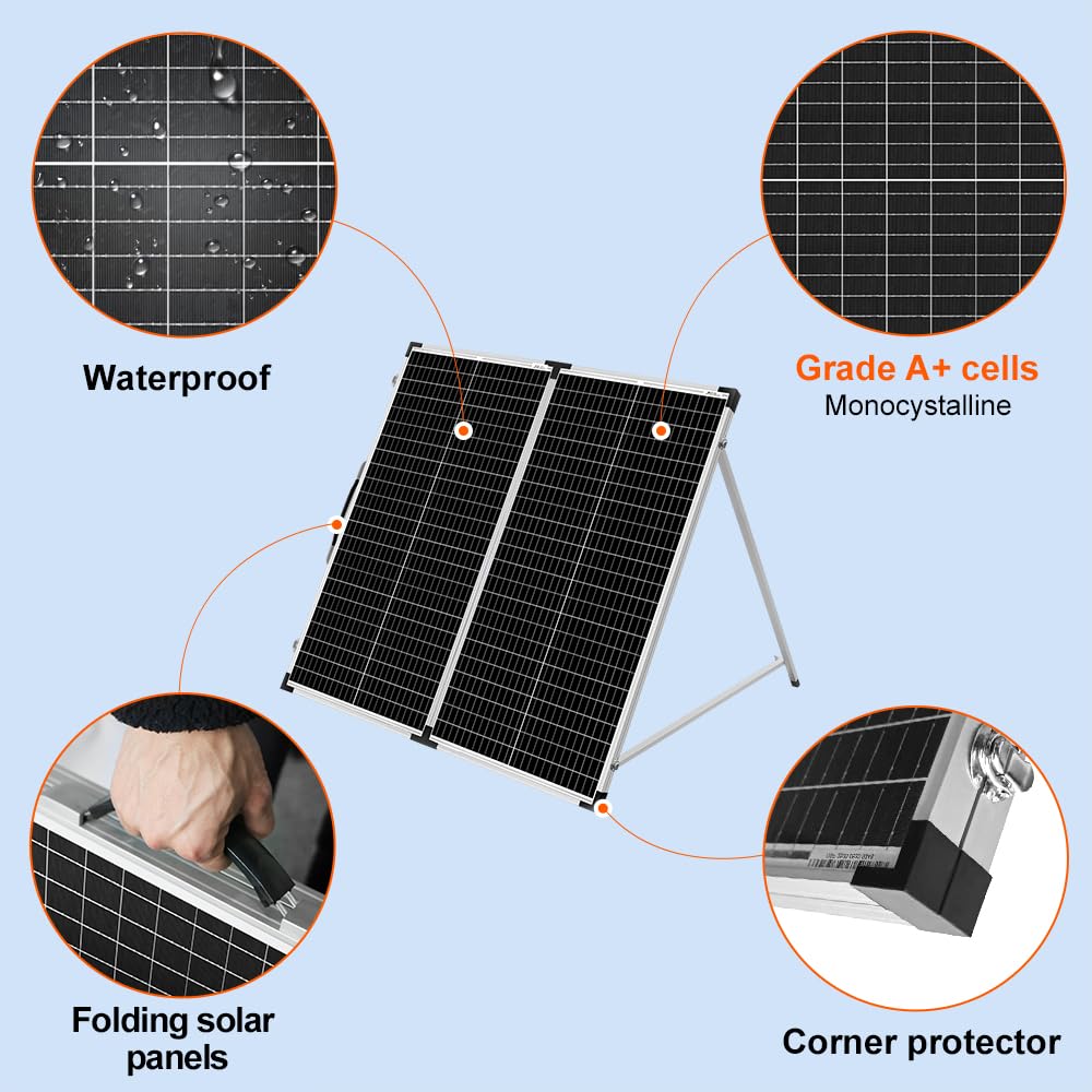 DOKIO 160W 18V Panneau Solaire Pliable Portable | pour batteries 12V avec régulateur de charge solaire (2 ports USB) + sac de transport