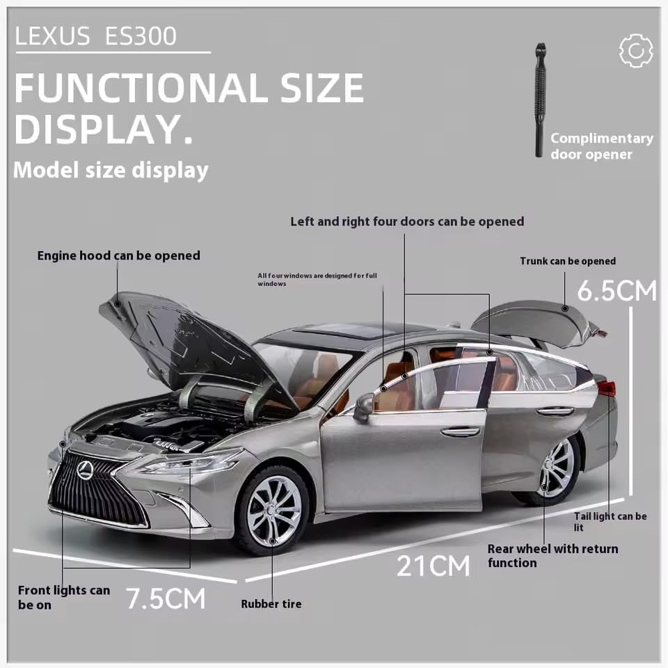 Image of Scale 1:24 Lexus ES300 Car Alloy Die-cast Model Pull-Back Metal Car Toy with Light & Sound Best Gifts Toys Kids (Color As Per Stock)