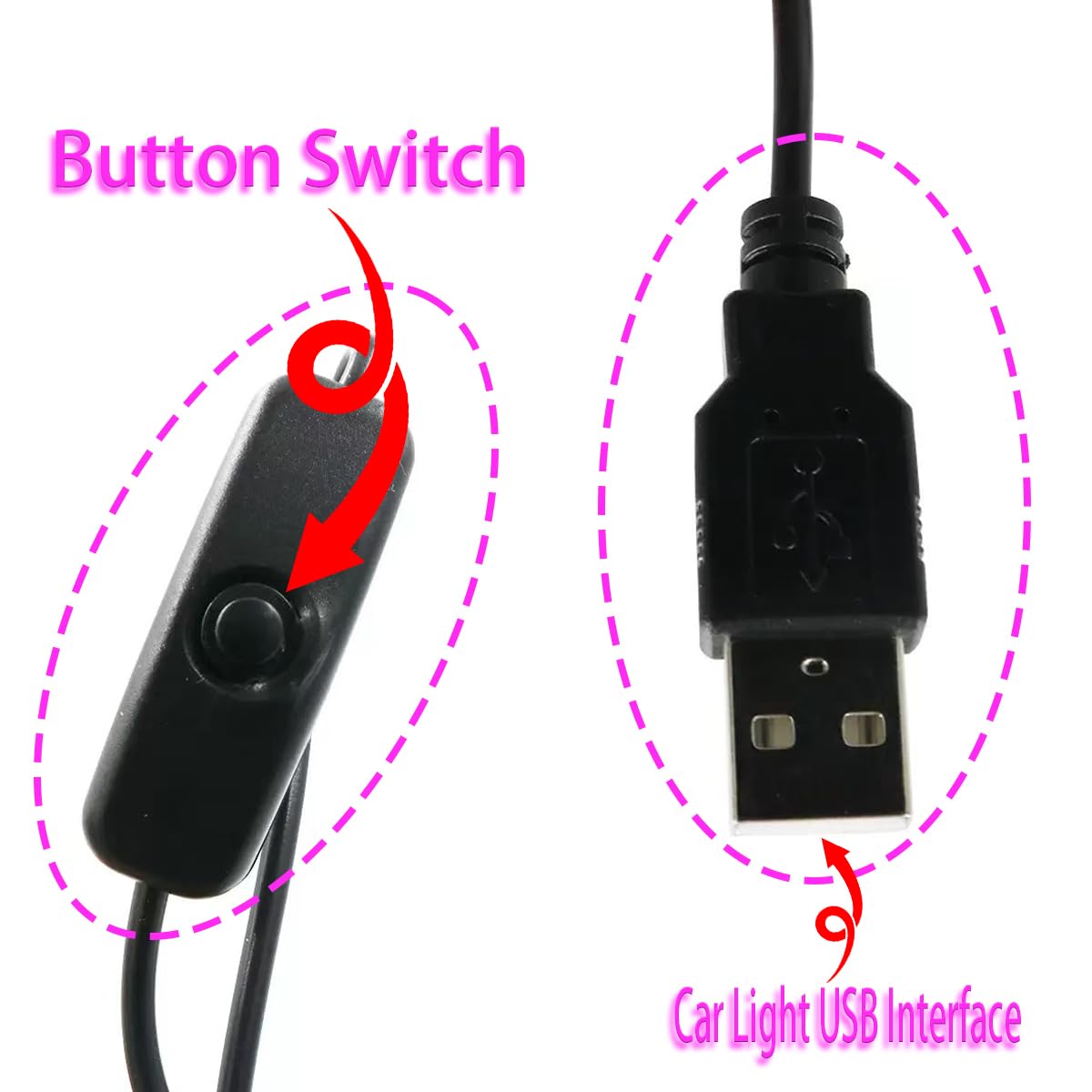 LED Light for Car | Touch Control Cars USB Night Light, USB Cable Taxi Light Pink car Accessories, Decal with Suction Cups Flashing Hook (1*Touch Control Small Lights 1* Cars Signs) - 5