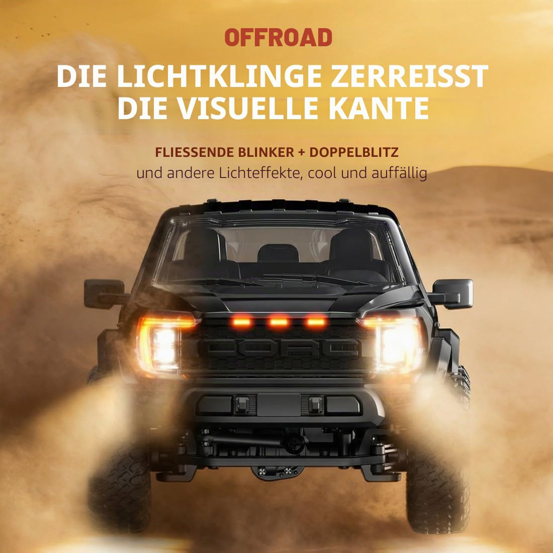 F-150 Raptor 4WD RC Truck 1:12 Ferngesteuerter Auto Offroad-Pickup Mit High-Speed-Motor, LED Beleuchtung Und Einzelradaufhängung (R12-01Q / Tarnmuster Grün / 3 Akkus)