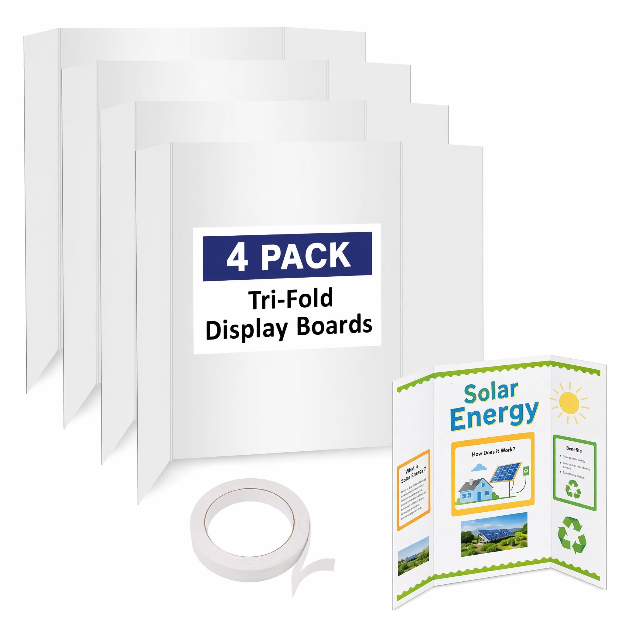 4Pcs Tri-Fold Presentation Boards, 26ร17in Double Sid Foldable Poster Board