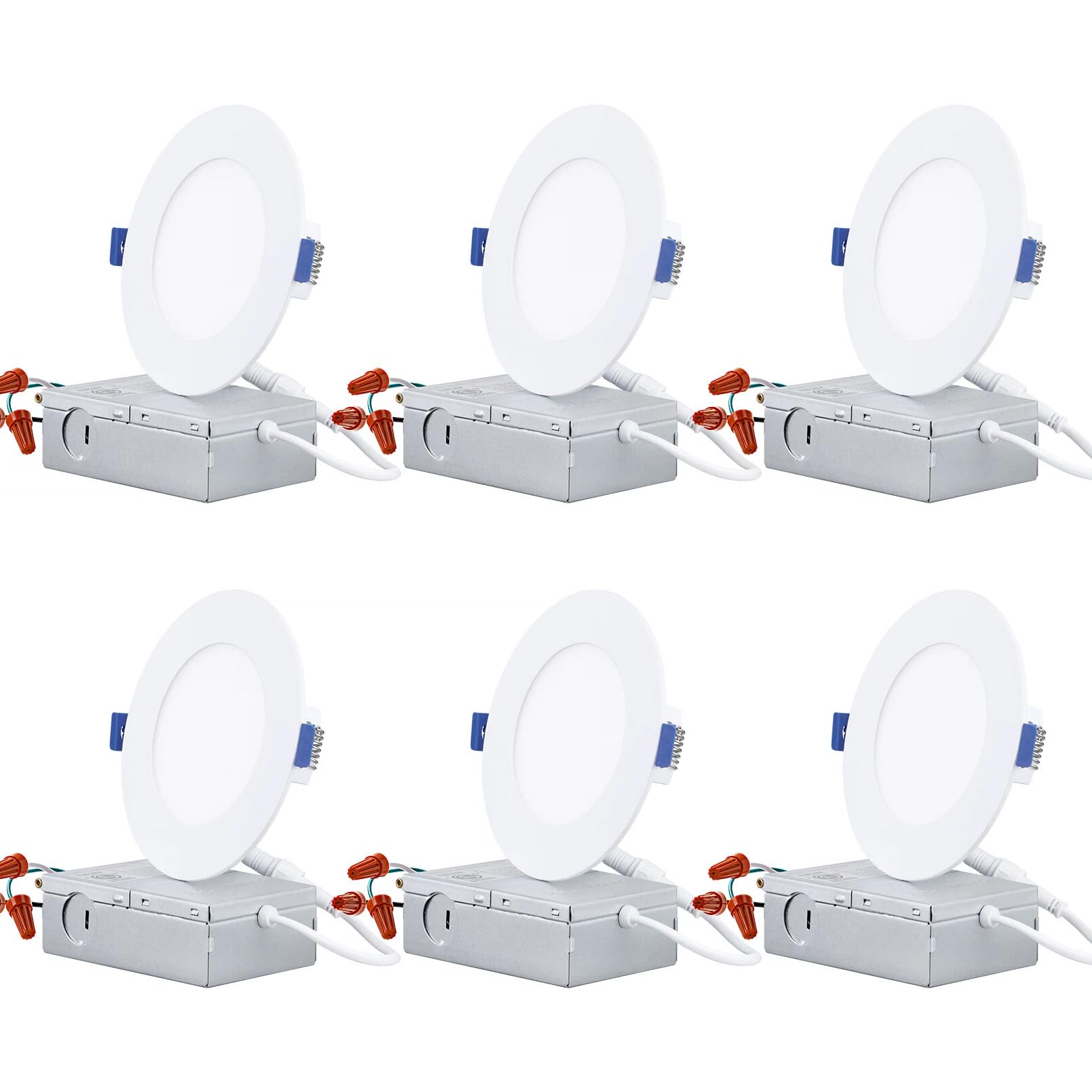 TORCHSTAR Essential Series 4 Inch Ultra-Thin LED Recessed Lighting with J-Box, 9W Dimmable Slim Panel Downlight 800lm, CRI90, ETL Listed, 4000K Warm