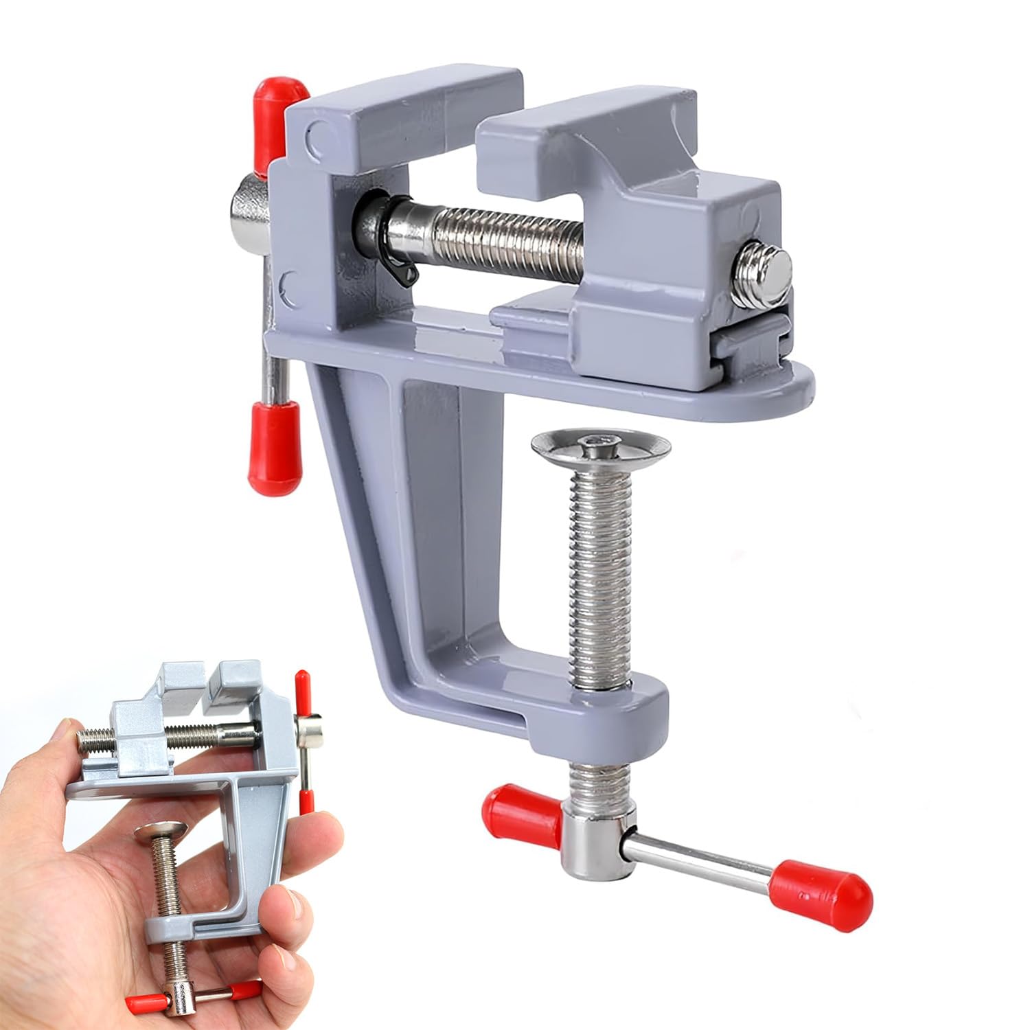 1 Pcs Bench Clamps, Universal Table Vice, Aluminium Alloy Vice, Pequeña Vise, 360 Grados de Rotación, Table Bench Vice, Mini Clamp Piana, Clamps de Trabajo Ajustables, para Fijación (Plata)