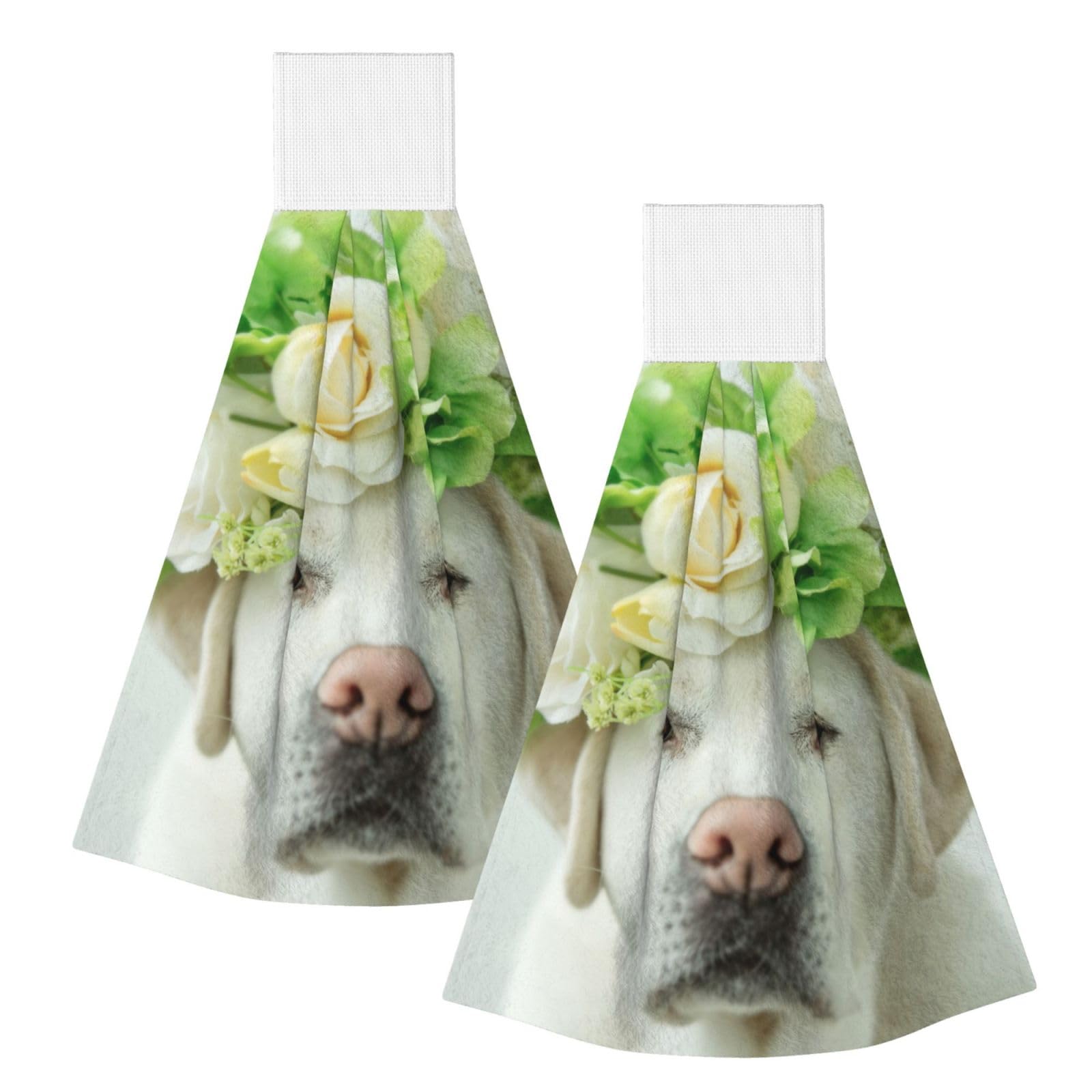 DOPKLNA Funny Labrador Retriever Puppy, 2 Pcs Hanging Coral Fiber Hand Towels for Bathroom, Absorbent Kitchen Towels