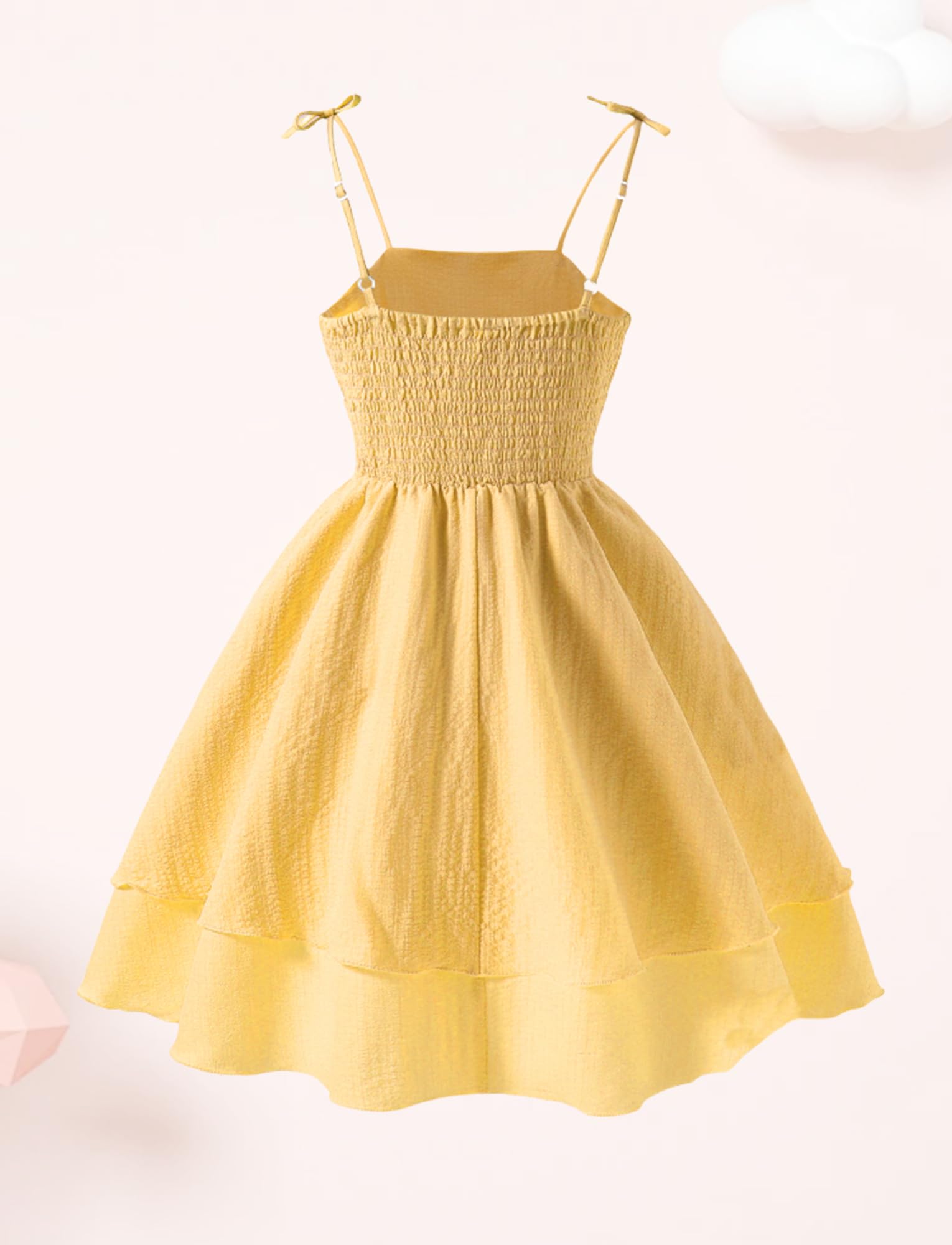 Happy Cherry Vestito da bambina con spalline sottili e punto smock, a strati, da spiaggia, prendisole a trapezio, taglia 8-13 anni