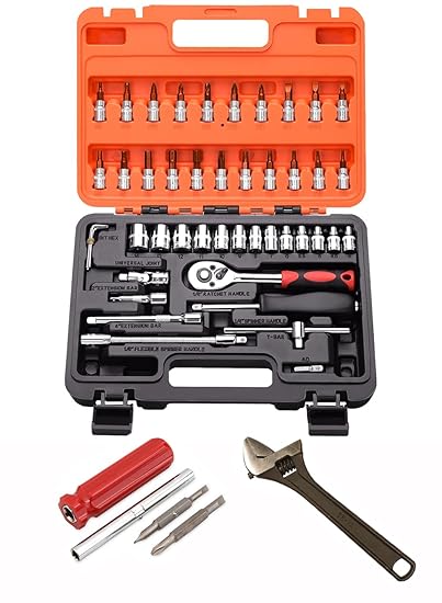 Digital Craft Multifunction Hand Tool Kit Car Ratchet Wrench Assembly Tool Household Repair Tools Automotive Set 46PC Socket Set,10