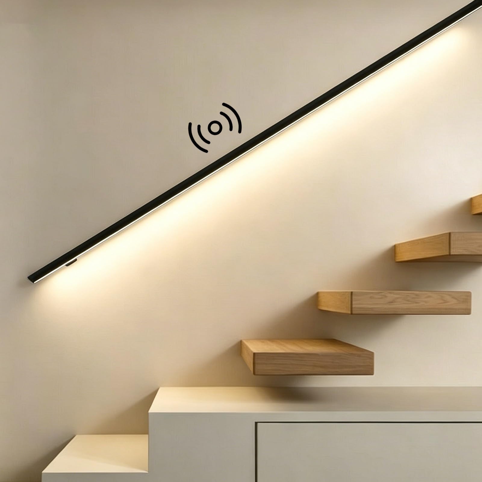 LED Lighting Aluminum Alloy Stair Handrail, Illuminated Sensor Activated Banister Rails for Hallway, Wall Mounted Support Stair Railing Rod(Left Natural Light,2.3ft/0.7m)