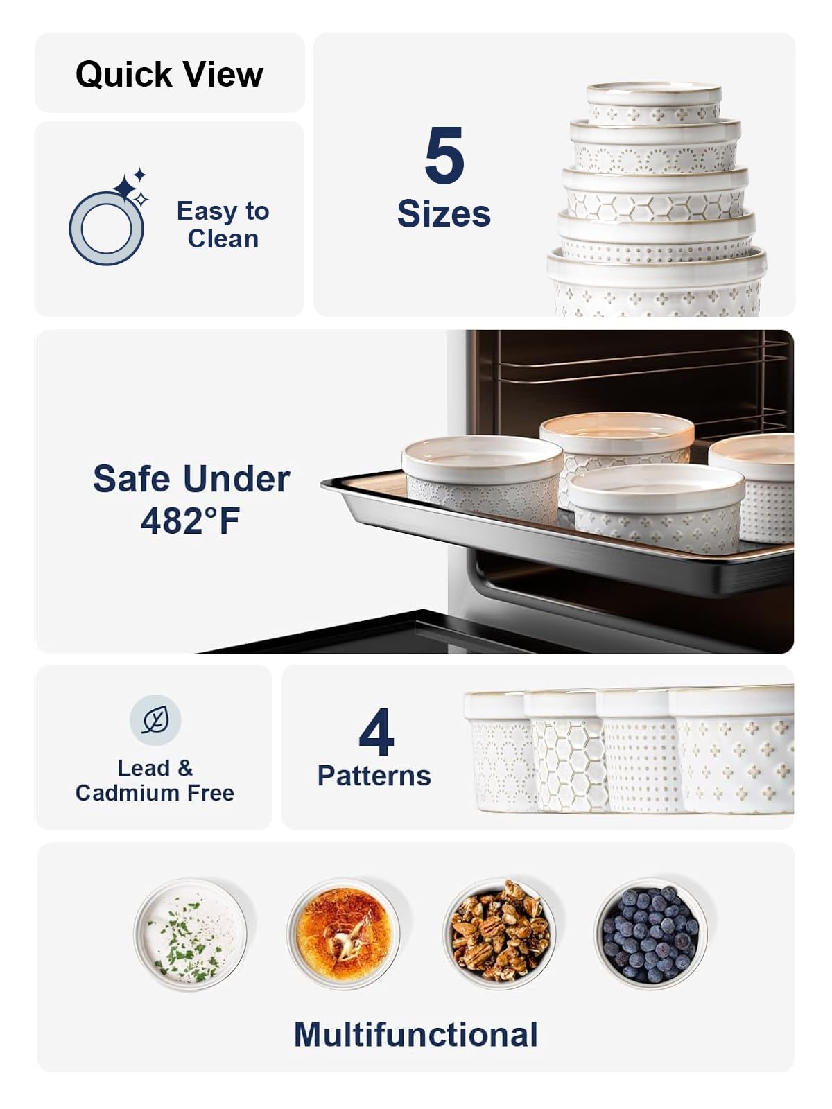 LE TAUCI Ramekins - Ramiken per creme brûlée, soufflé, salsa per immersione, in ceramica, 12,2 cm, confezione da 4, colore: bianco artico