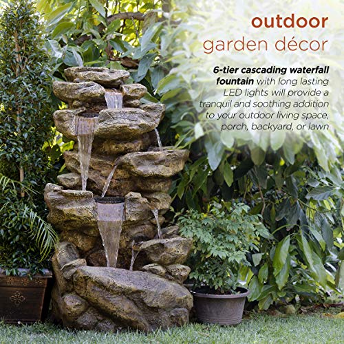 image for Alpine Corporation TZL198 Outdoor Floor 6-Tiered Rock Waterfall Founta