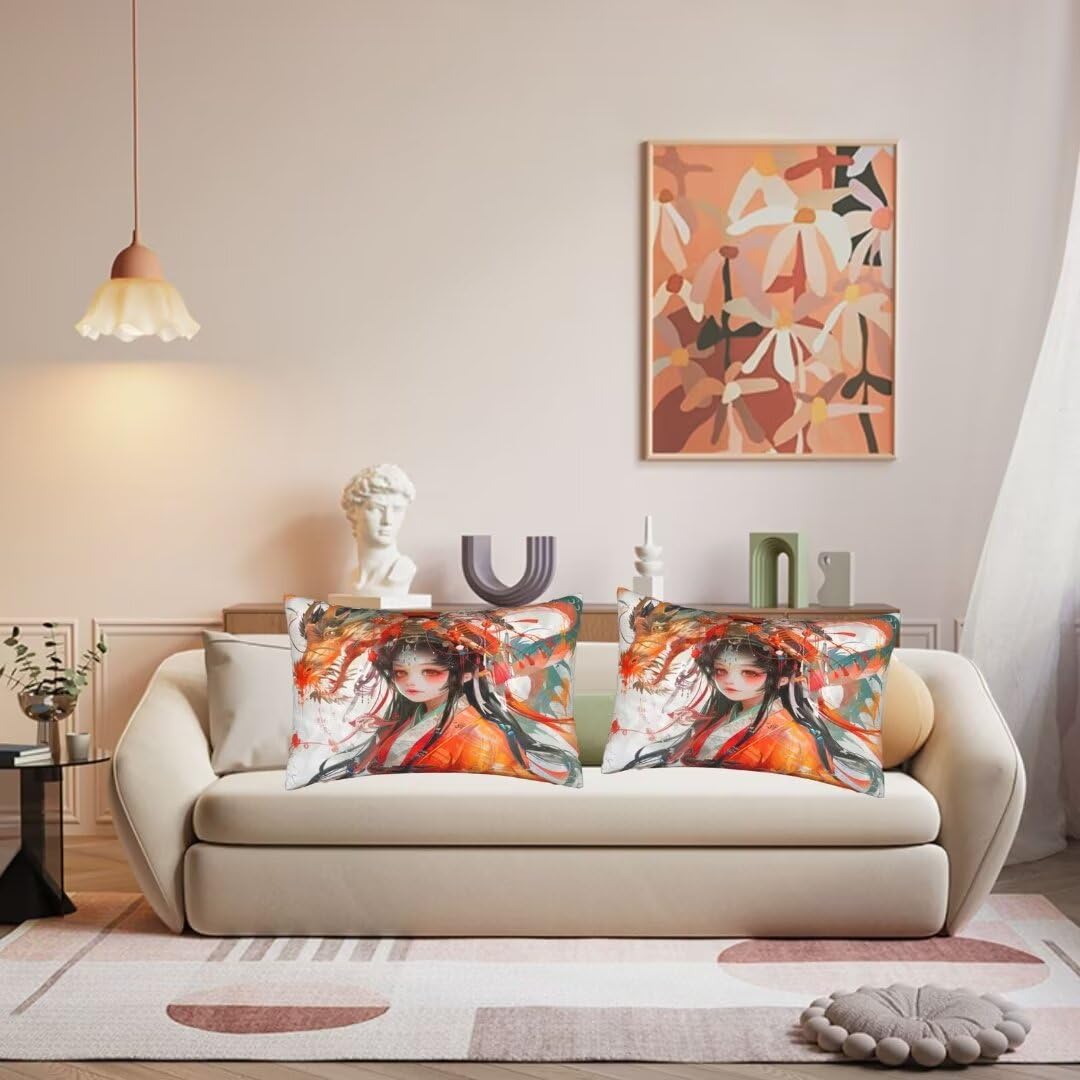 Kissenbezug 60 x 90 cm Anime Kissen, Sofakissen Superweicher Kopfkissenbezug Dekorative Kissenbezüge (2er Set) Kissenhülle mit ReißVerschluss Deko Kissen für Couch Wohnzimmer Schlafzimmer Drache J371