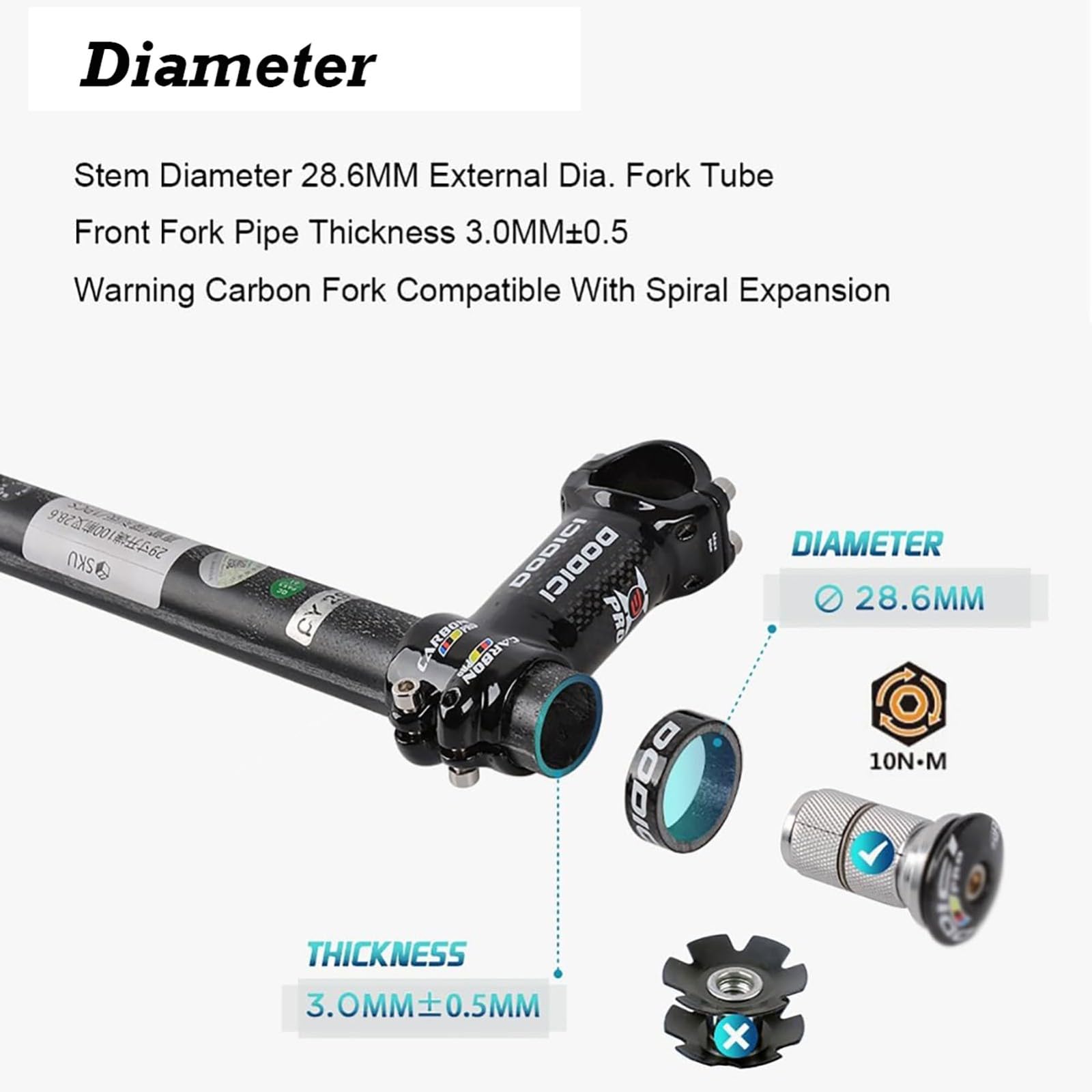YLXD Forcella Per Bicicletta 3K Forcella Anteriore Per Bicicletta In Fibra Di Carbonio Opaca MTB Mountain Road Bike Hard Fork, 26/27.5/29 Forcelle Coniche 26 - Foto 2