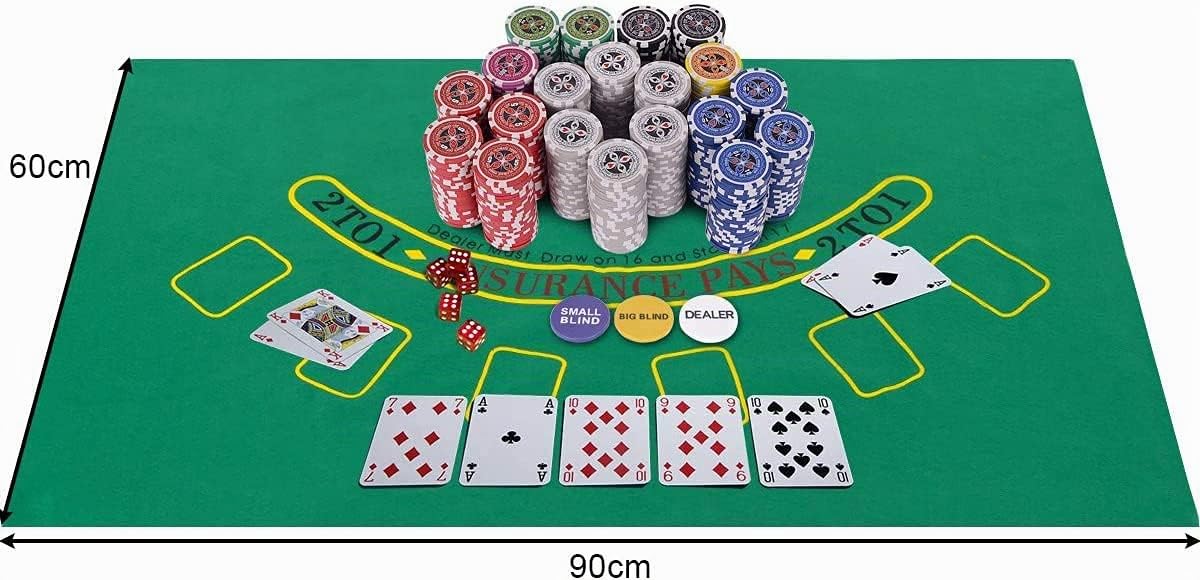 RELAX4LIFE Mallette de Poker avec 500 Jetons, 5 Dés, 3 Boutons, 2 Jeux de Cartes et 1 Tapis, Coffret de Poker en Alu Verrouillable pour Maison et Casino, Noir/Argent (argenté)