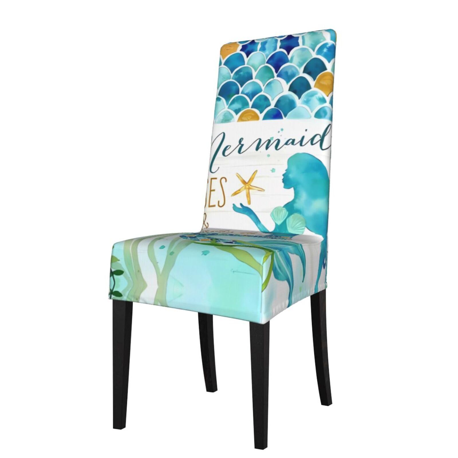 YYHHAOFA Mermaid Prints Protection Cover for Dining Chair - Stretch Slipcovers, Easy Refresh for Your Dining Room & Event Decor