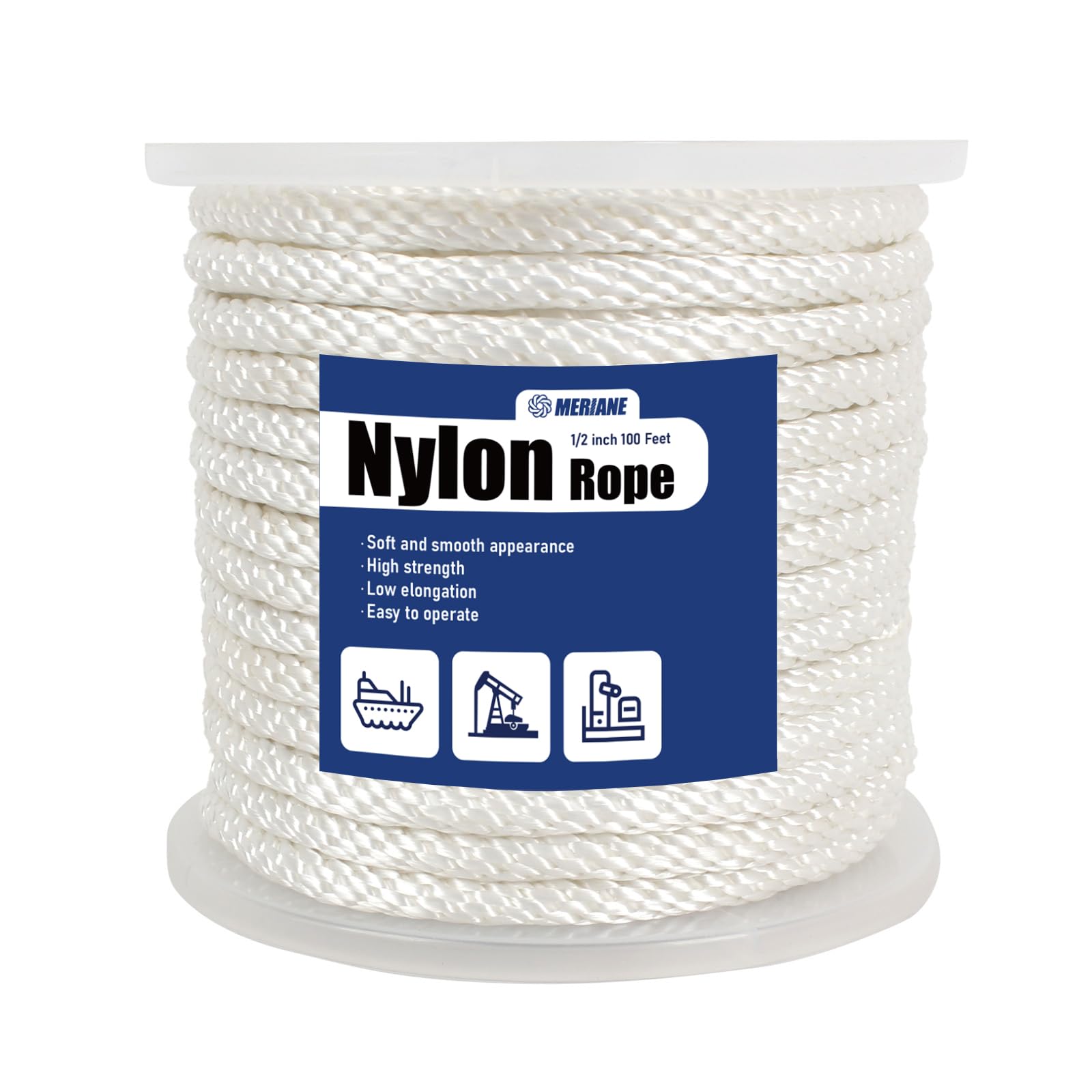 1/2 Inch Nylon Rope 100 Ft – Multipurpose Solid Braided Rope – Ideal Use for Camping, Clothesline, Marine, Flag Line – Abrasion & UV Resistant – Shock Absorption Rope for Indoor Outdoor