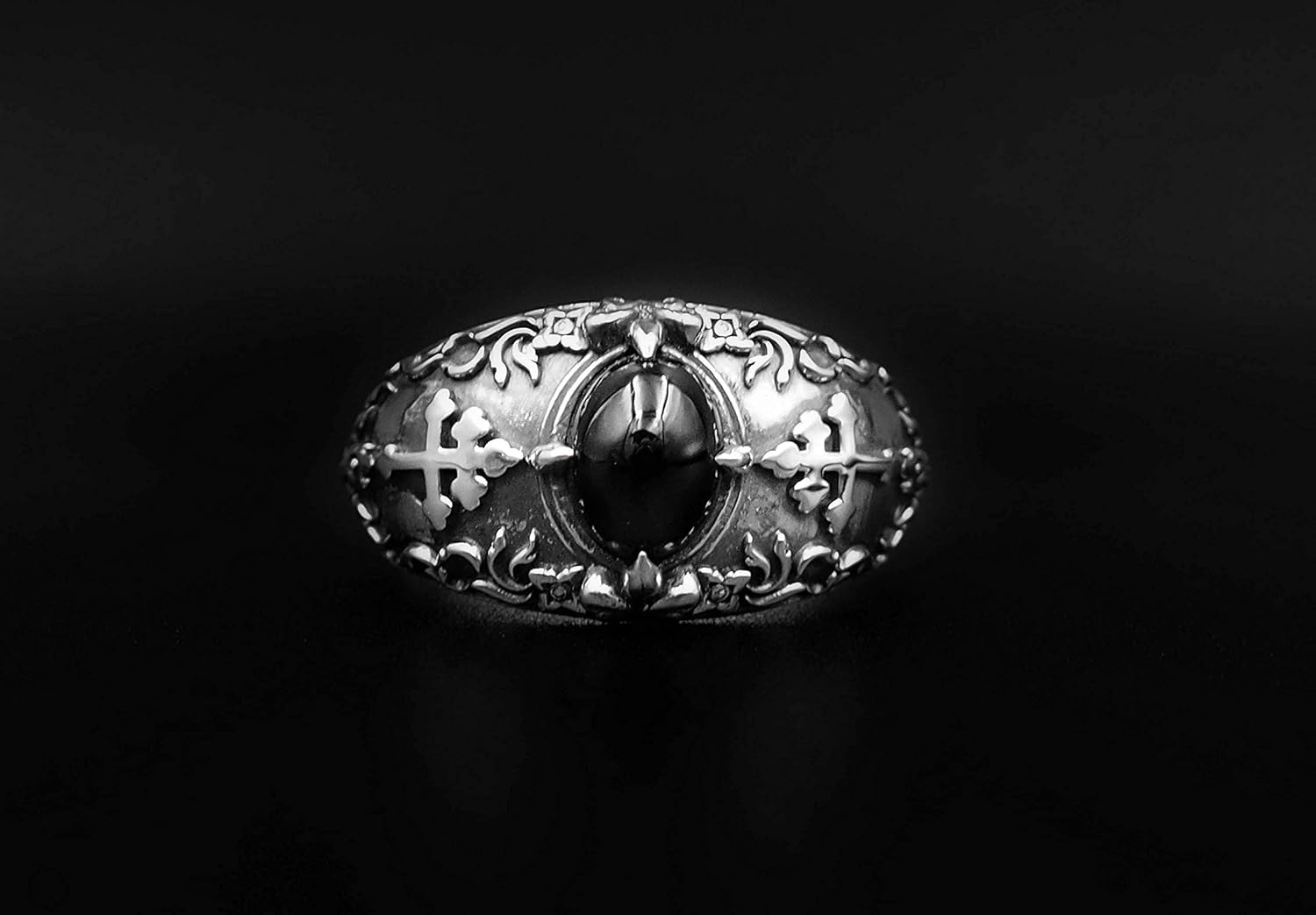 Onyx Cross Of Lorraine Magnum Ring, Cross of Lorraine Ring for Women's and Men's Ring 925 Sterling Silver Size 6-15