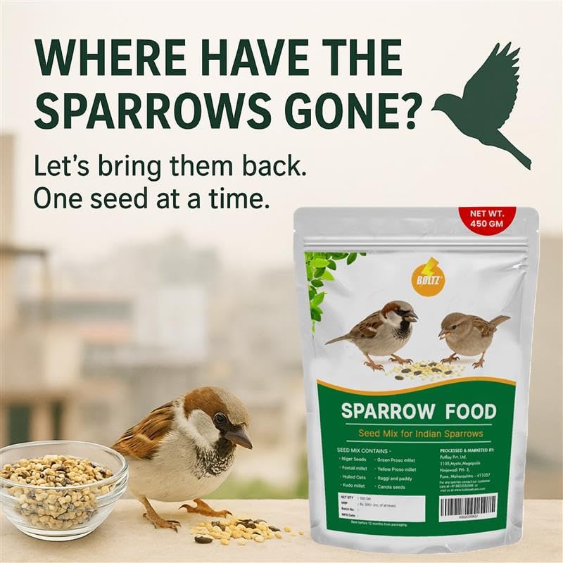 Image of Boltz Premium Sparrow Food, Natural Mix of Seeds & Grains, Daily Nutrition for House Sparrows & Wild Birds, Rich in Protein, Fiber & Vitamins, Clean, Fresh & Easy to Digest (450 Gram)