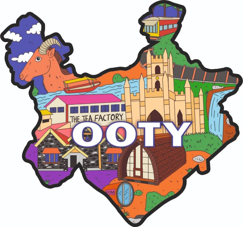 India Souvenir Wooden MDF Ooty Fridge Magnet (Multicolour) M-527