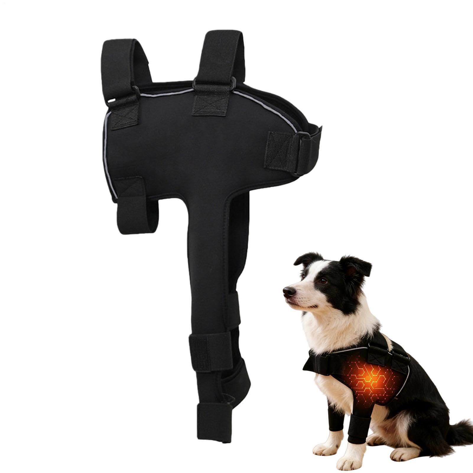 Verstellbare Kompressionsbandage mit Heizung, Hunde-Schulterstützgeschirr, atmungsaktiv, warmer Schulterschutz für ältere behinderte Hunde und zur Erholung der postoperativen Mobilität