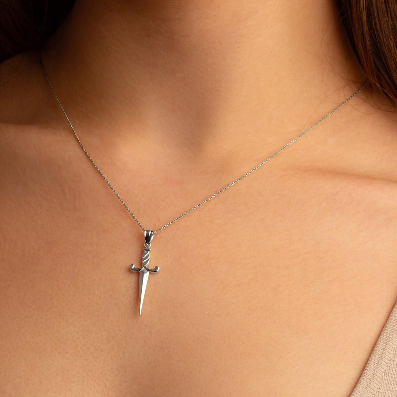 Claddagh Gold Bold .925 Sterling Silver 1-1/2" Polished Twisted Dagger Knife Pendant Necklace | Choice of Pendant Only or Chain Length - Image 3