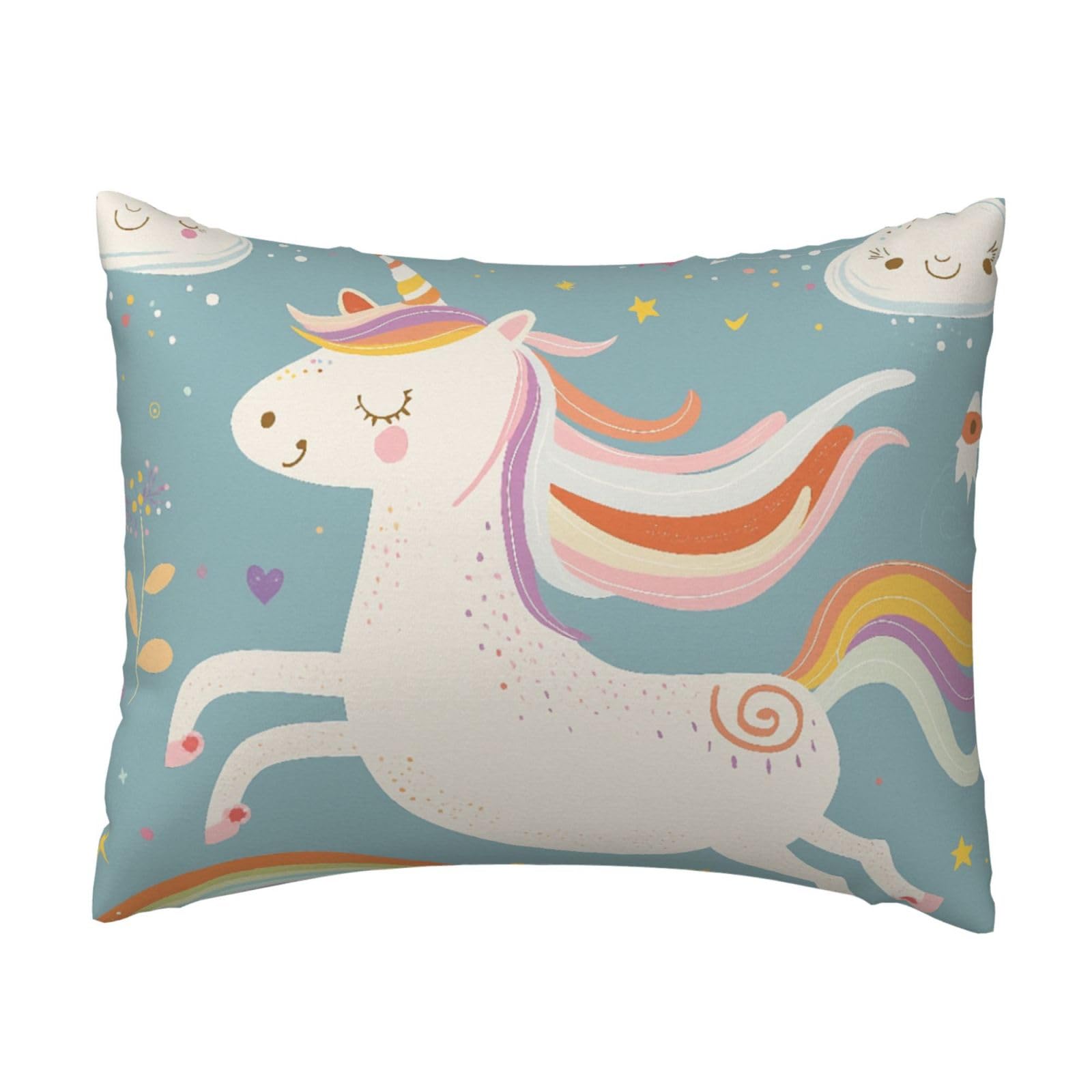 Adorable Cartoon Unicorn and Rainbow Pillowcase Soft Plush with Zipper Decorative Pillowcovers 16x20 in