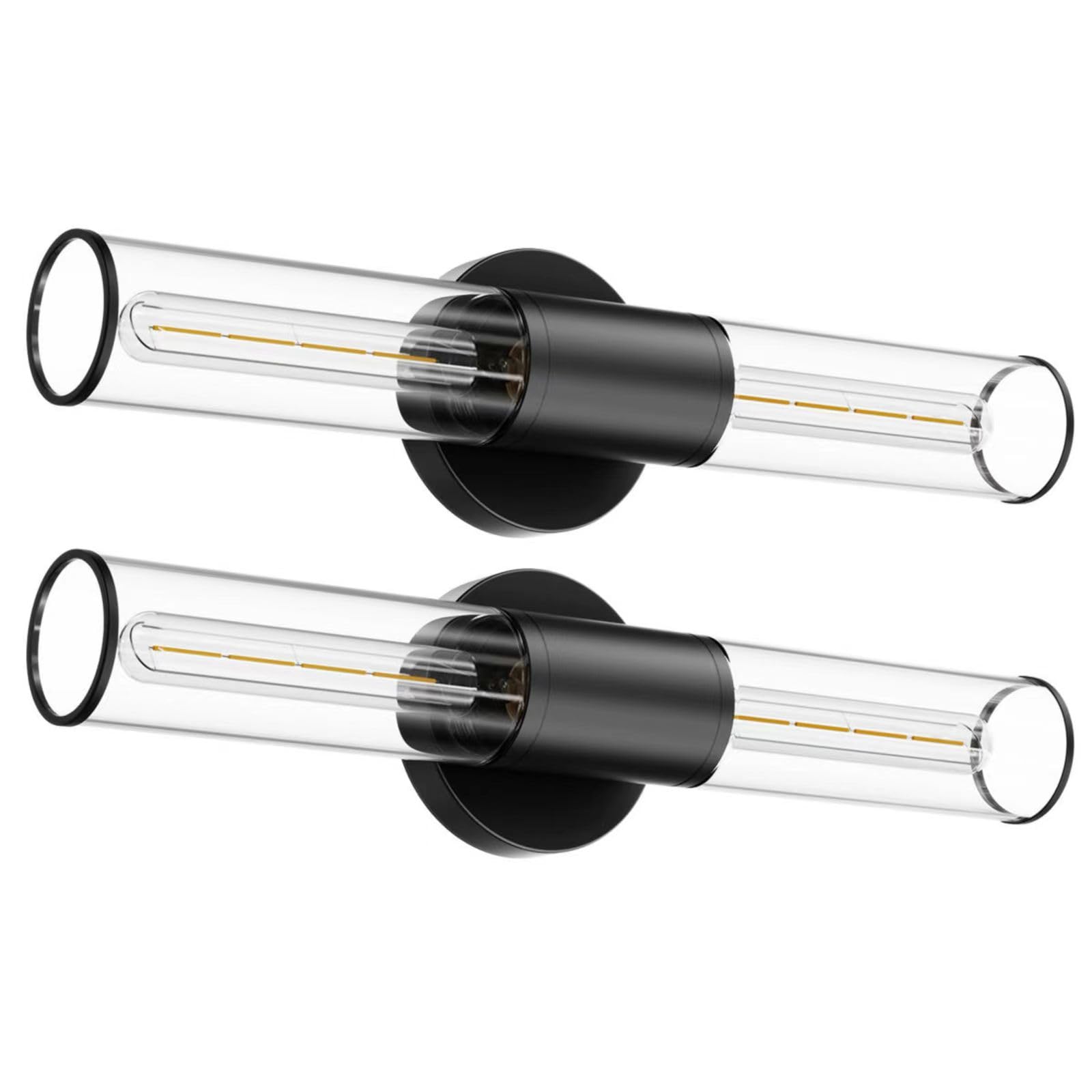Bathroom Vanity Light Fixture, 2-Light Black Wall Sconce Lighting Fixture with Clear Glass, Indoor E26 Socket Wall Lamp for Mirror Living Room Hallway, 2 Pack