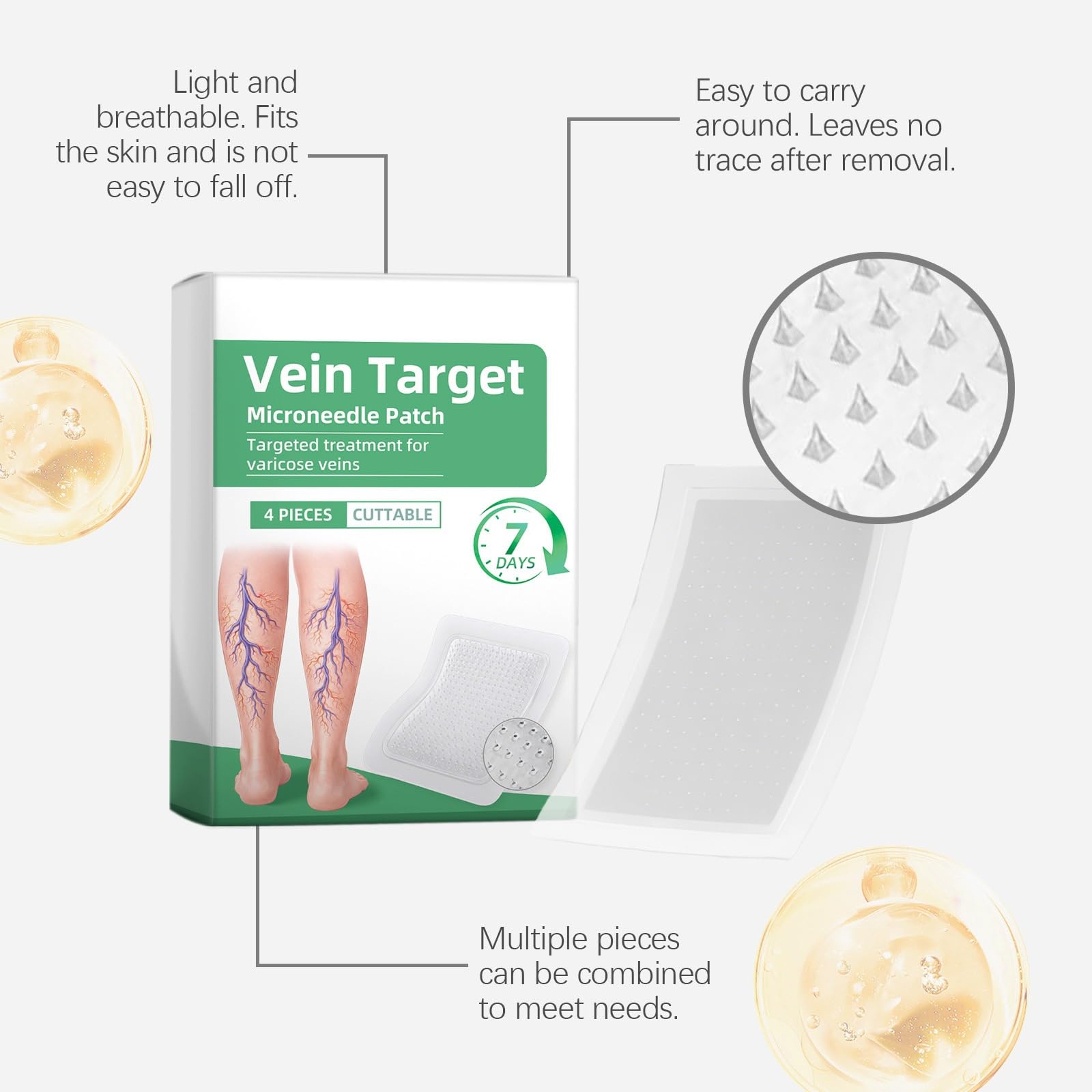 Healrize cerotto microdarts per vene varicose, cerotti vene varicose e patch vene gambe, adesivi per capillari, formula naturale per uso quotidiano
