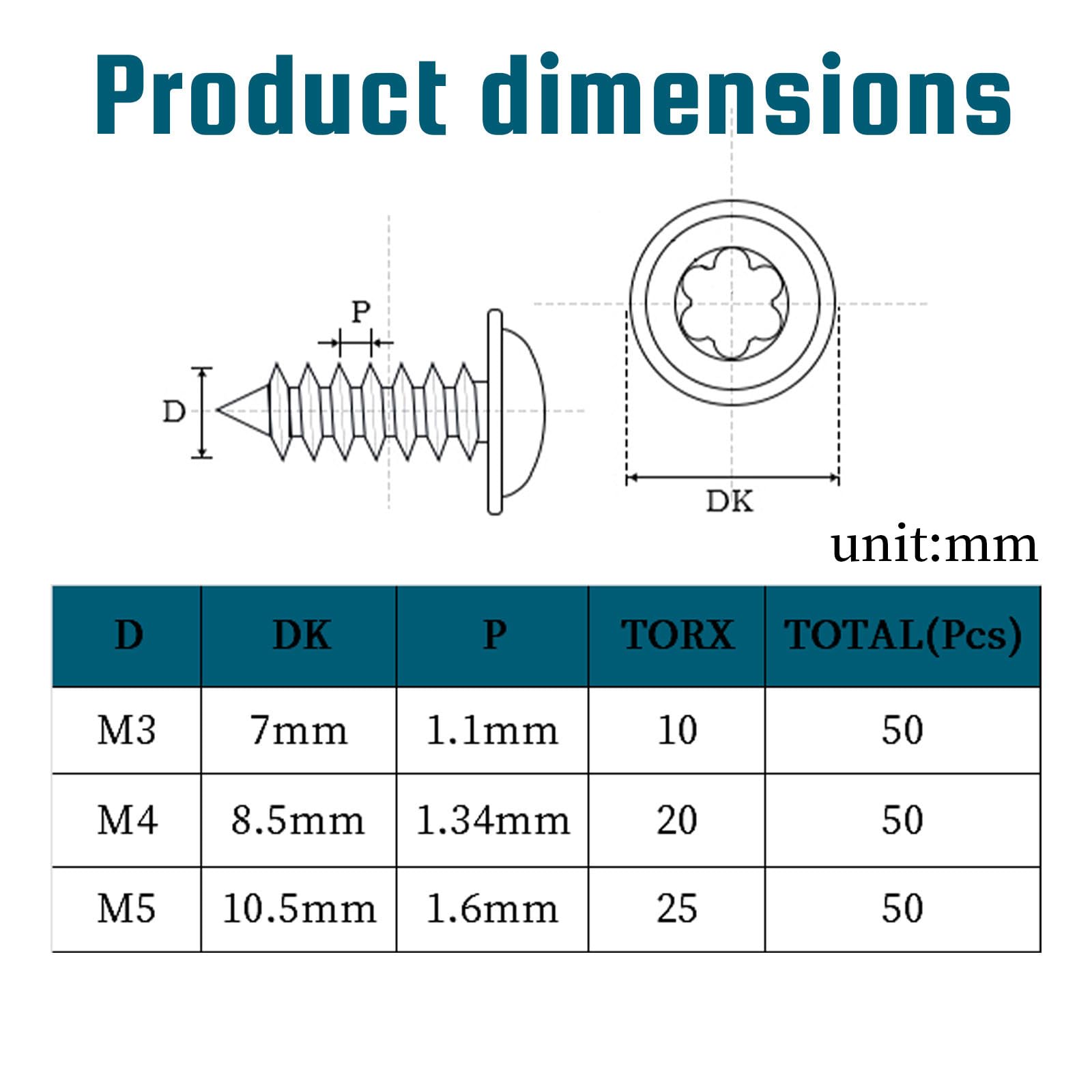 QANCEN 50 pcs Torx Self Tapping Screws,M3x12mm Stainless Steel Wood Screws Pan Washer Head Self Drilling Sheet Metal Security Screw for DIY Carpenter - Image 2