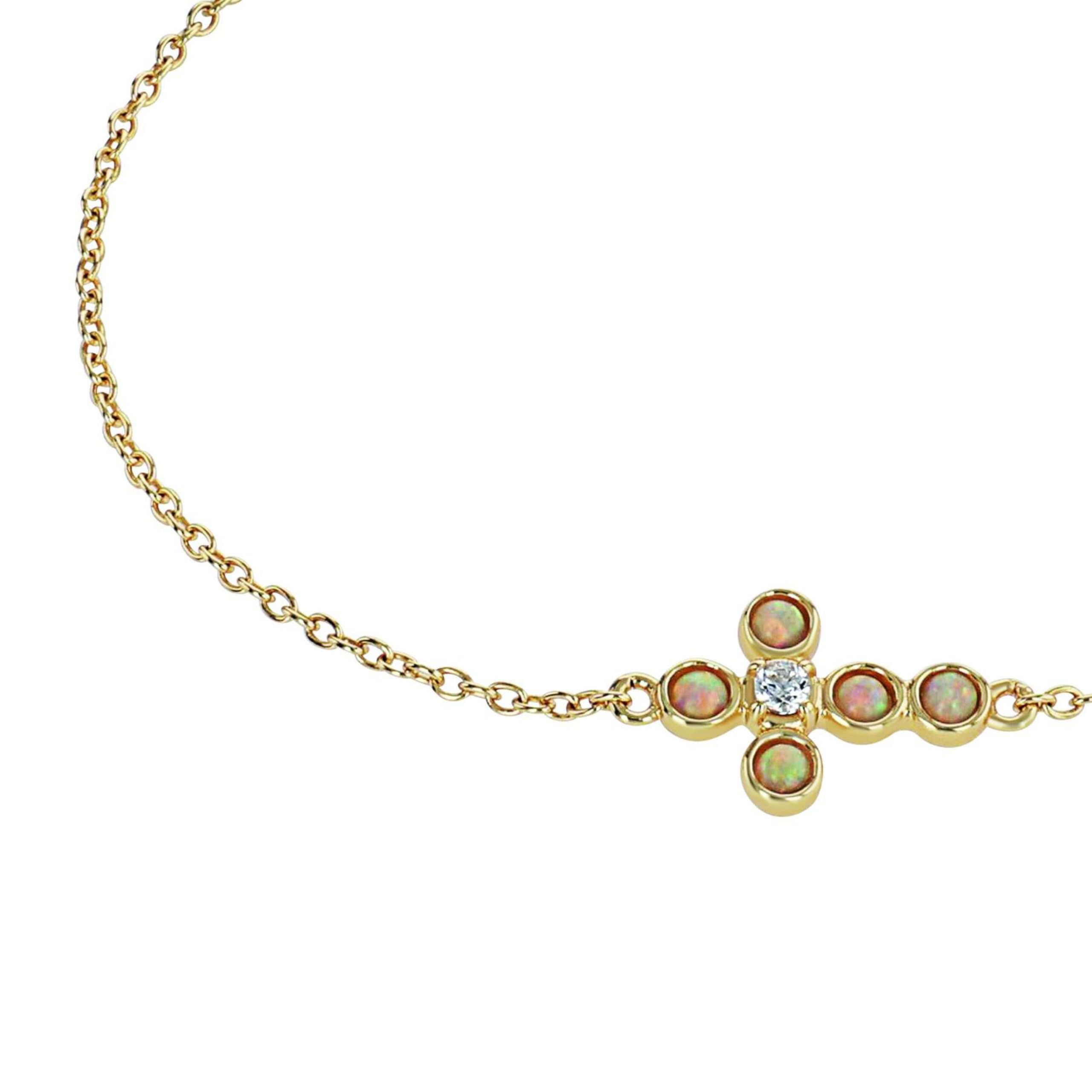 NOELANI - Bracciale da Donna in Argento 925 - Placcato Oro/Dorato - con Gemma synt e Zircone - Ciondolo a Croce "Speranza" - NOE-B0002