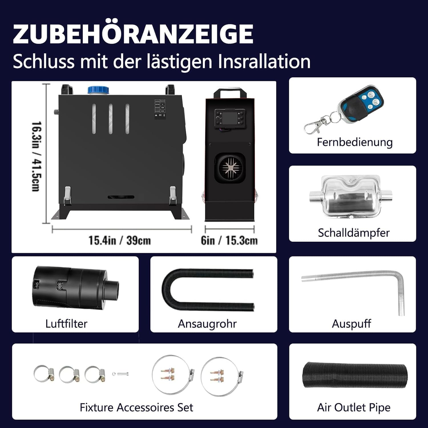 8KW All-in-One Standhezung Diesel Luft Dieselheizung Energieeffizient, 12V Diesel Lufterhitzer, Leise mit Fernschalldämpfer und LCD Anzeige, Standheizung für Auto RV Boote LKW Wohnmobil Bus