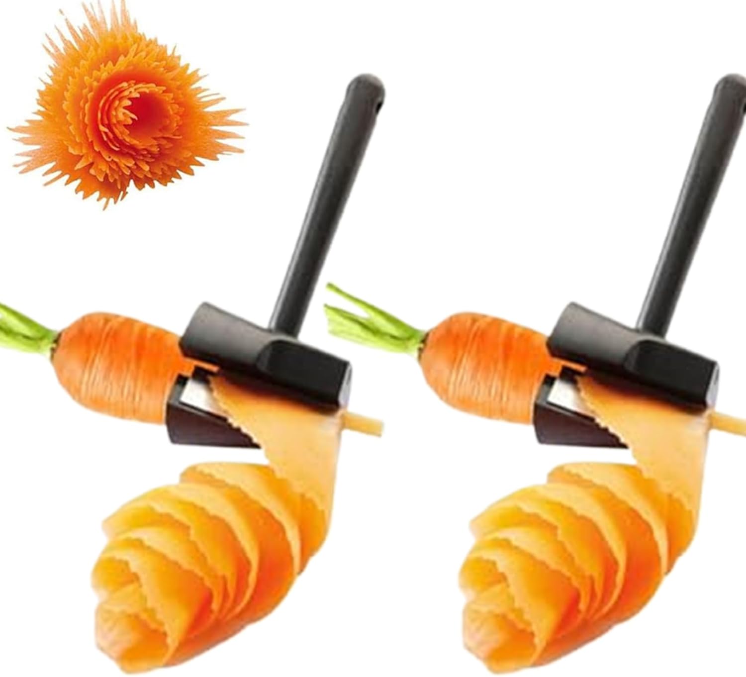 2Pcs Cucumber Slicer Stainless Steel Carrot Peeler and Curler Spiral Black Cucumber Shred Slicer Root Vegetables Fruits Sharpener Kitchen Gadgets Tool Vegetable Peeler