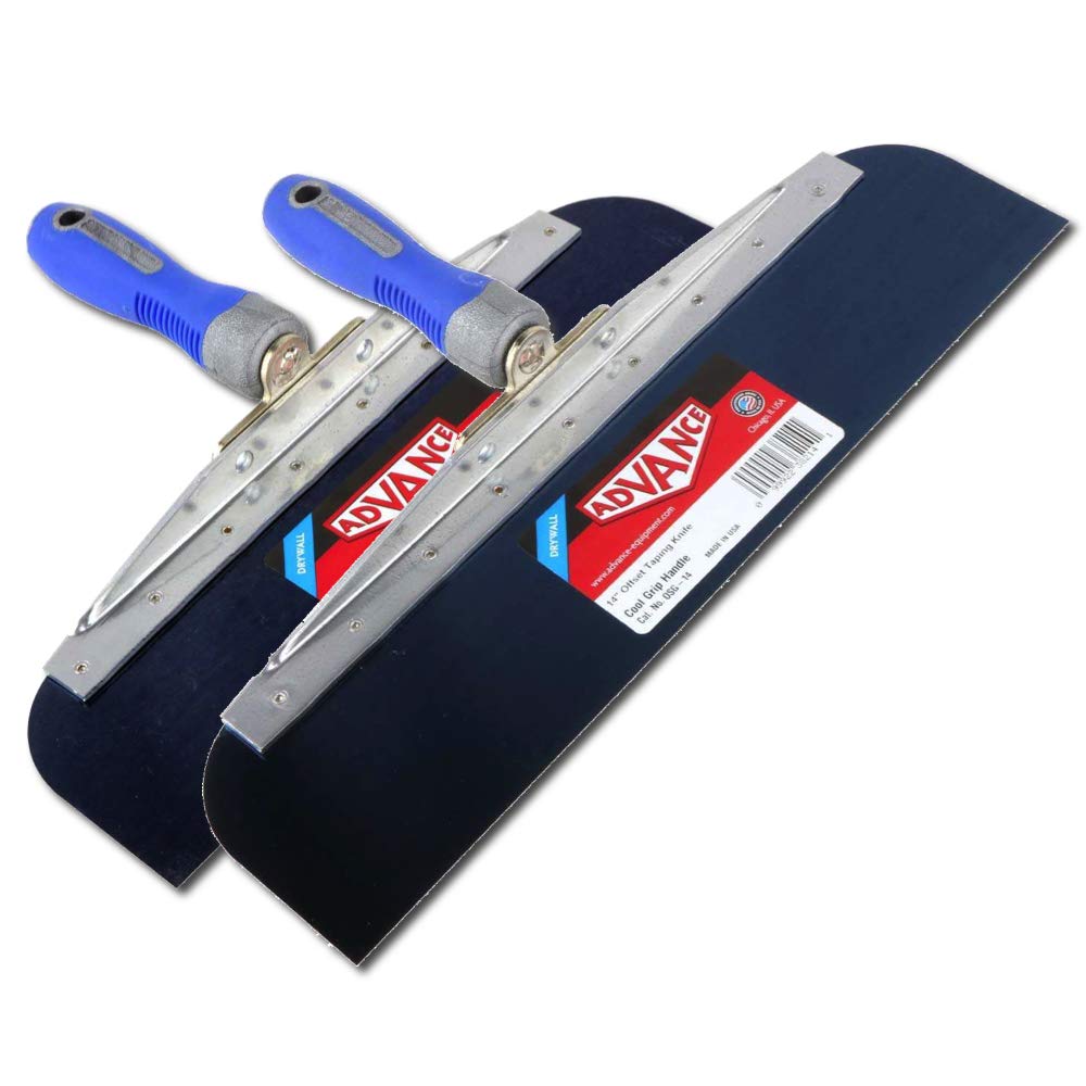 Drywall Offset Taping Knife 12" & 14" Blue Steel Knives Set with Comfort Grip Handle