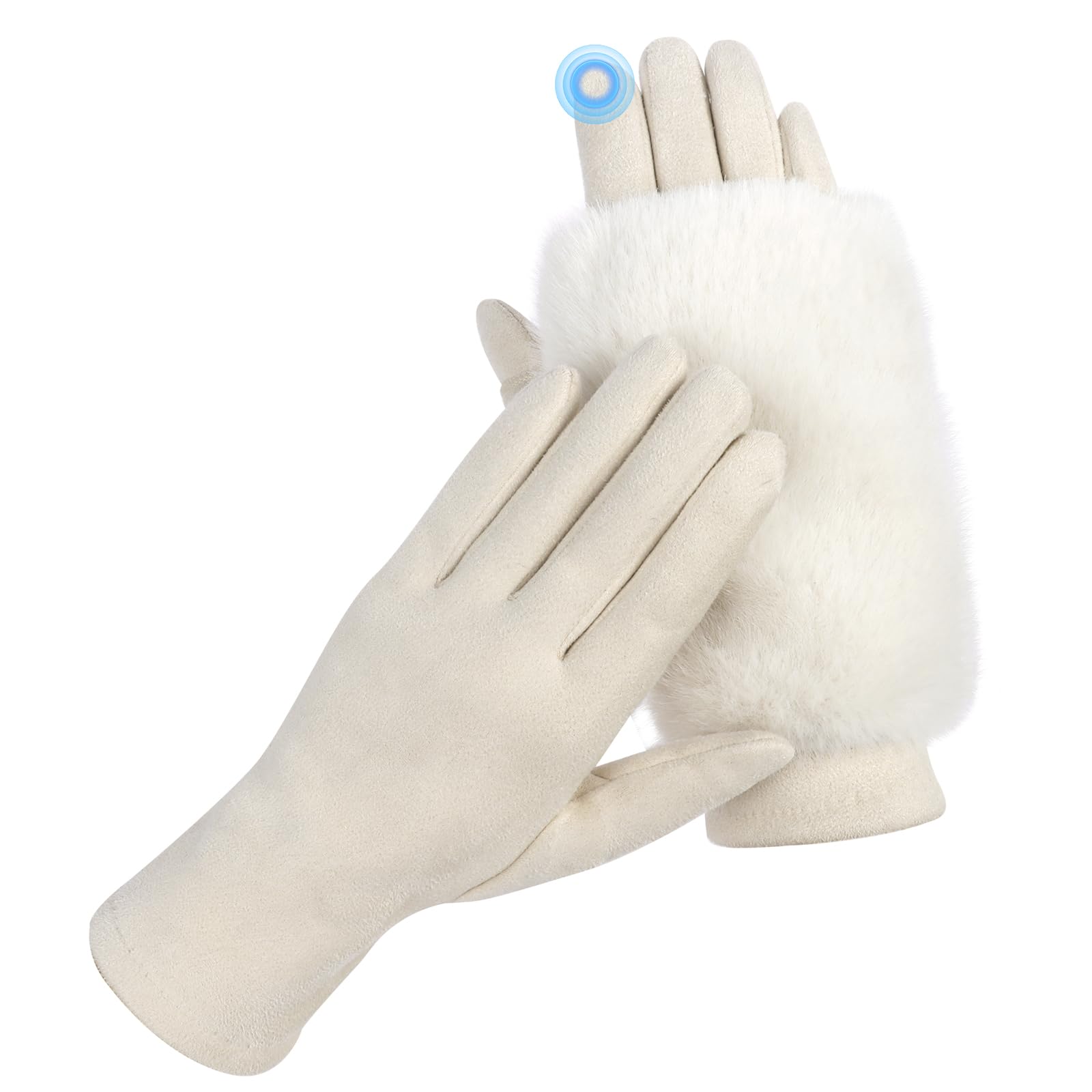 Minicoco Women Gloves Winter Warm Knitted Thermal Gloves (Beige)