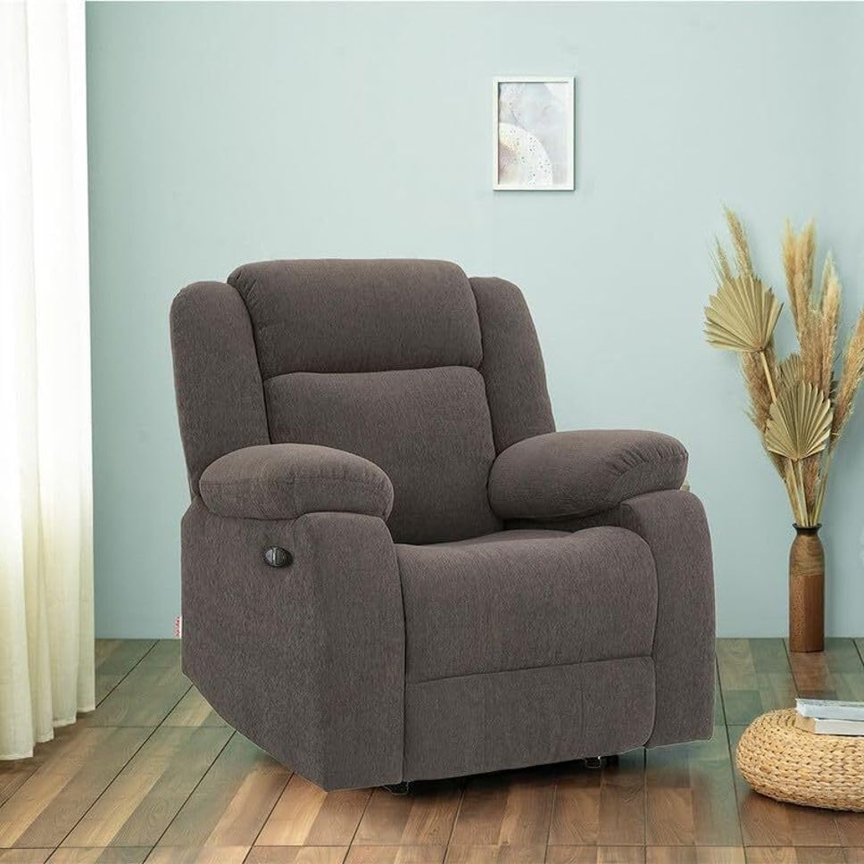 Image of Modern Upholstered Recliner Armchair with Ergonomic Design, Soft Fabric Finish & Relaxing Lounge Comfort, Color: Grey-G