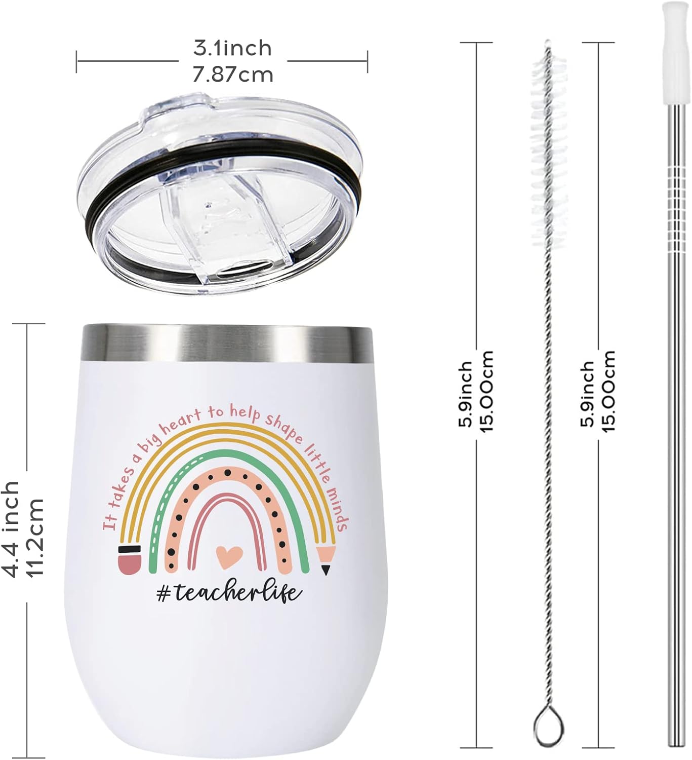 Teacher Tumbler Teacher Appreciation Gifts Thank You Graduation Christmas Birthday Thanksgiving Gifts for Women Stainless Steel Wine Tumbler Cup White 12 oz - Image 4