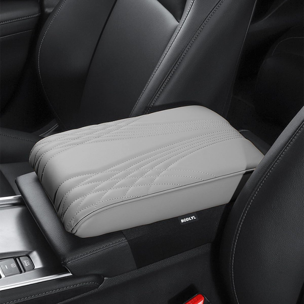 BODLYL Car Center Console Cover, Memory Foam Car Armrest Cushion, Beige Auto Arm Rest Pad, Leather Arm Rest Covering Car, Hand Rest Pillow for SUV/
