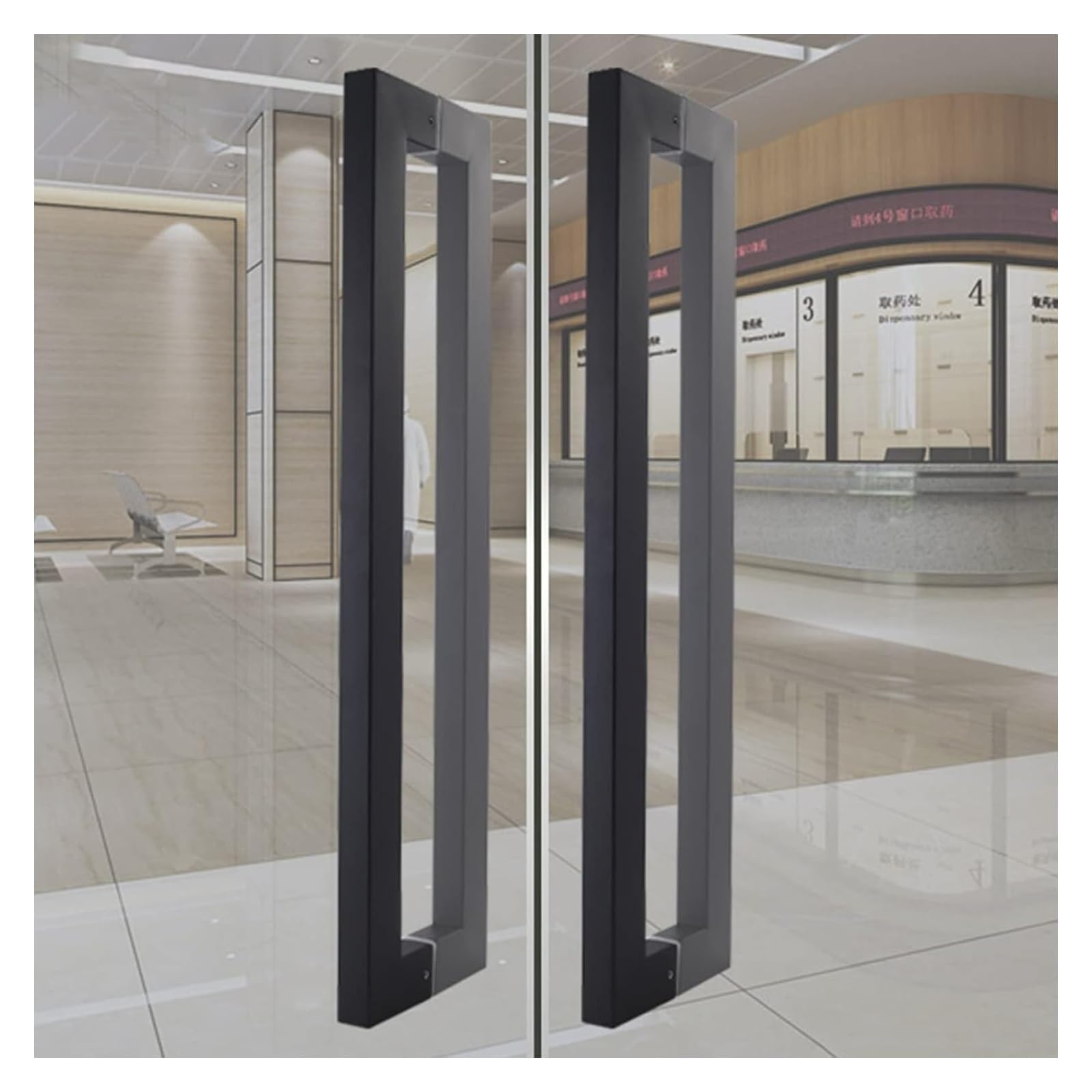 Juego de manijas de puerta de granero, manija de doble cara para interior y exterior, ideal para puertas de madera y vidrio, diseño de barra cuadrada, resistente