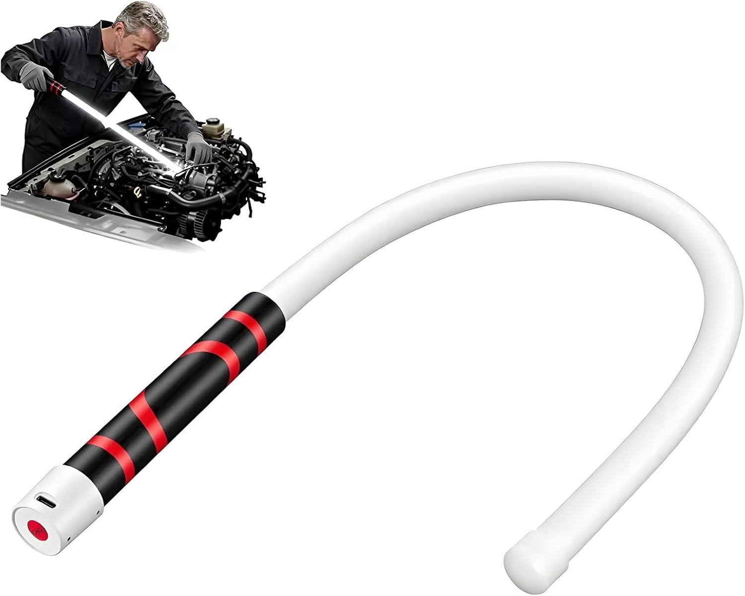 27" Extra-Long Flexible LED Flashlight Stick, Rechargeable Bendable Silicone LED Work Light Stick with 3 Modes 800lm Output, for Car Repair Engine Inspection or Narrow Space Illumination