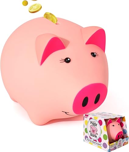 Laebuild Alcancía para niños, alcancía de plástico azul para niñas, con forma de cerdo, hucha irrompible para niños pequeños, bancos para niños para